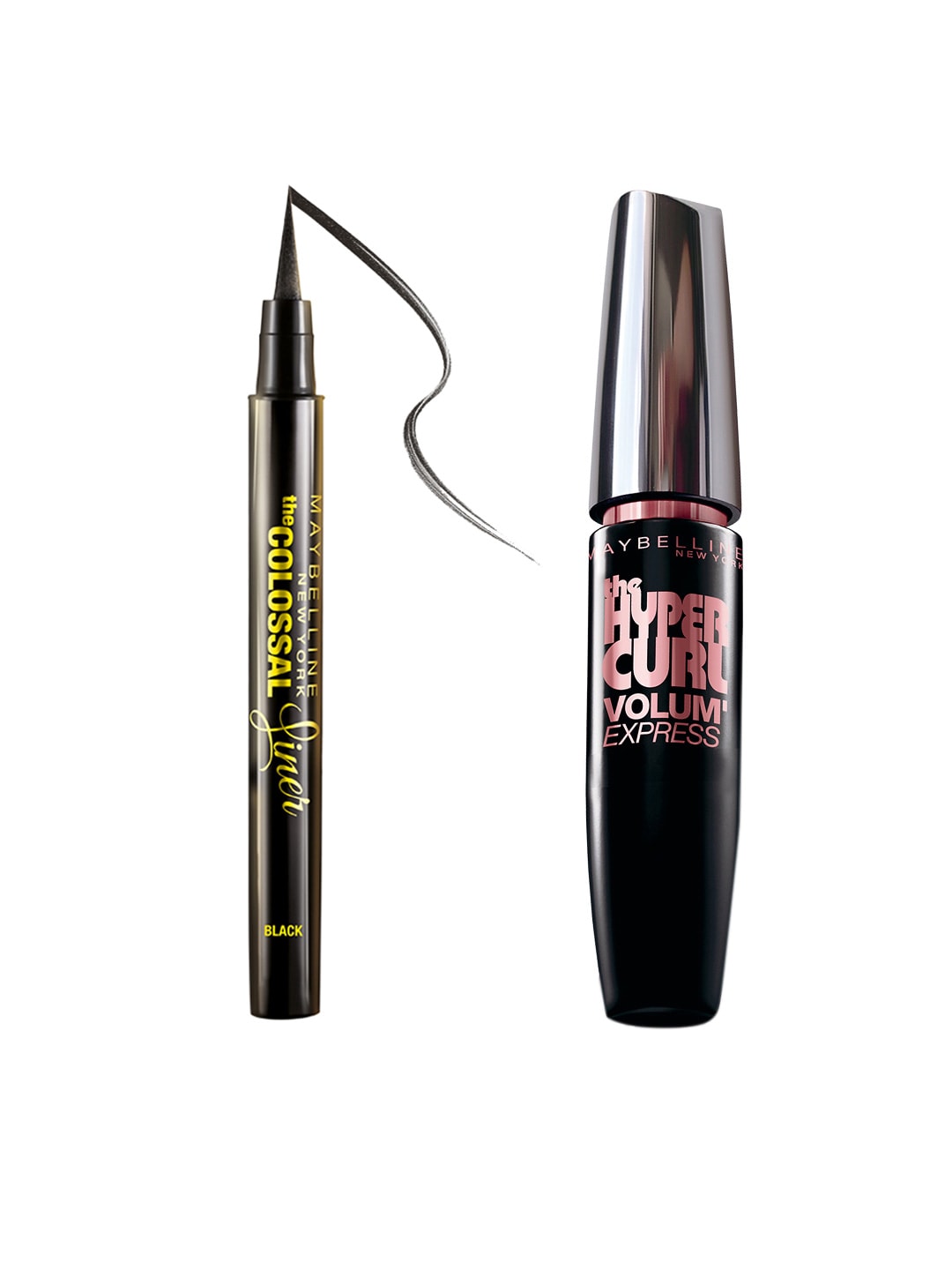 Maybelline New York Set of The Colossal Black Liner & Hypercurl Washable Black Mascara Price in India
