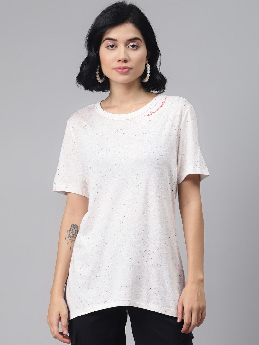 Marks & Spencer Women Off-White Solid Round Neck T-shirt