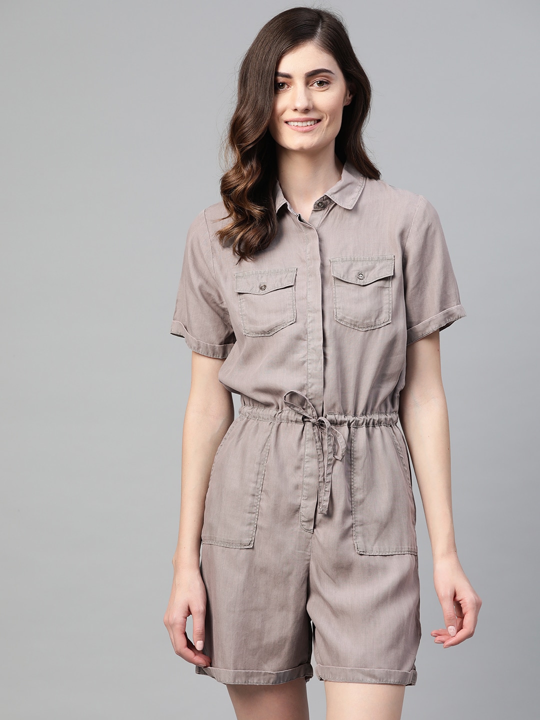 Marks & Spencer Women Grey Faded Playsuit Price in India