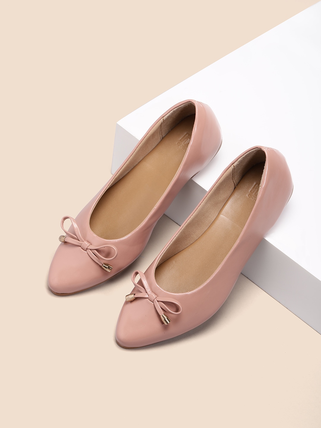 her by invictus Women Peach-Coloured Solid Ballerinas with Bow Price in India