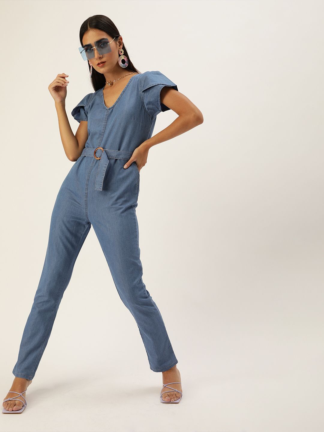 DressBerry Women Blue Cotton Solid Basic Jumpsuit Price in India