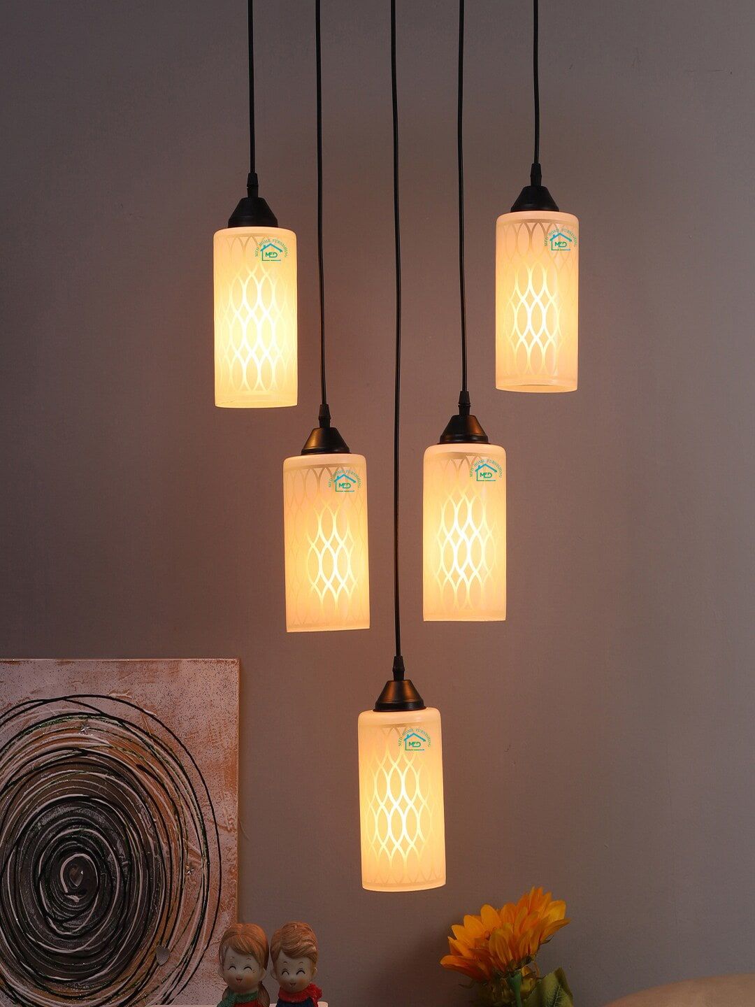 MFD HOME FURNISHING White & Black Textured Cylindrical Cluster Light Price in India