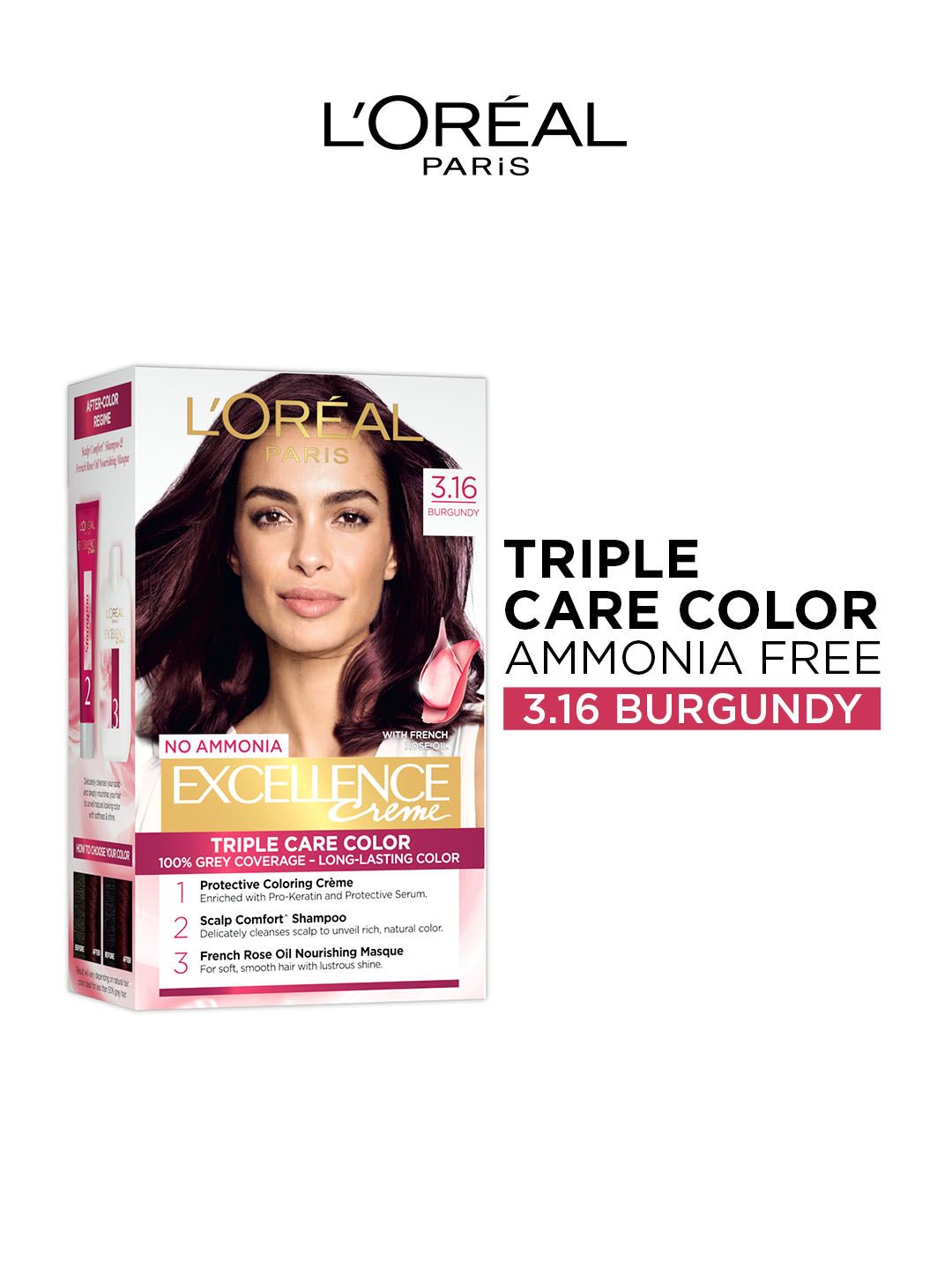 LOreal LOreal Paris New Excellence Creme Hair Color Shade 3.16 Burgandy - 60g+60ml+12ml+40g