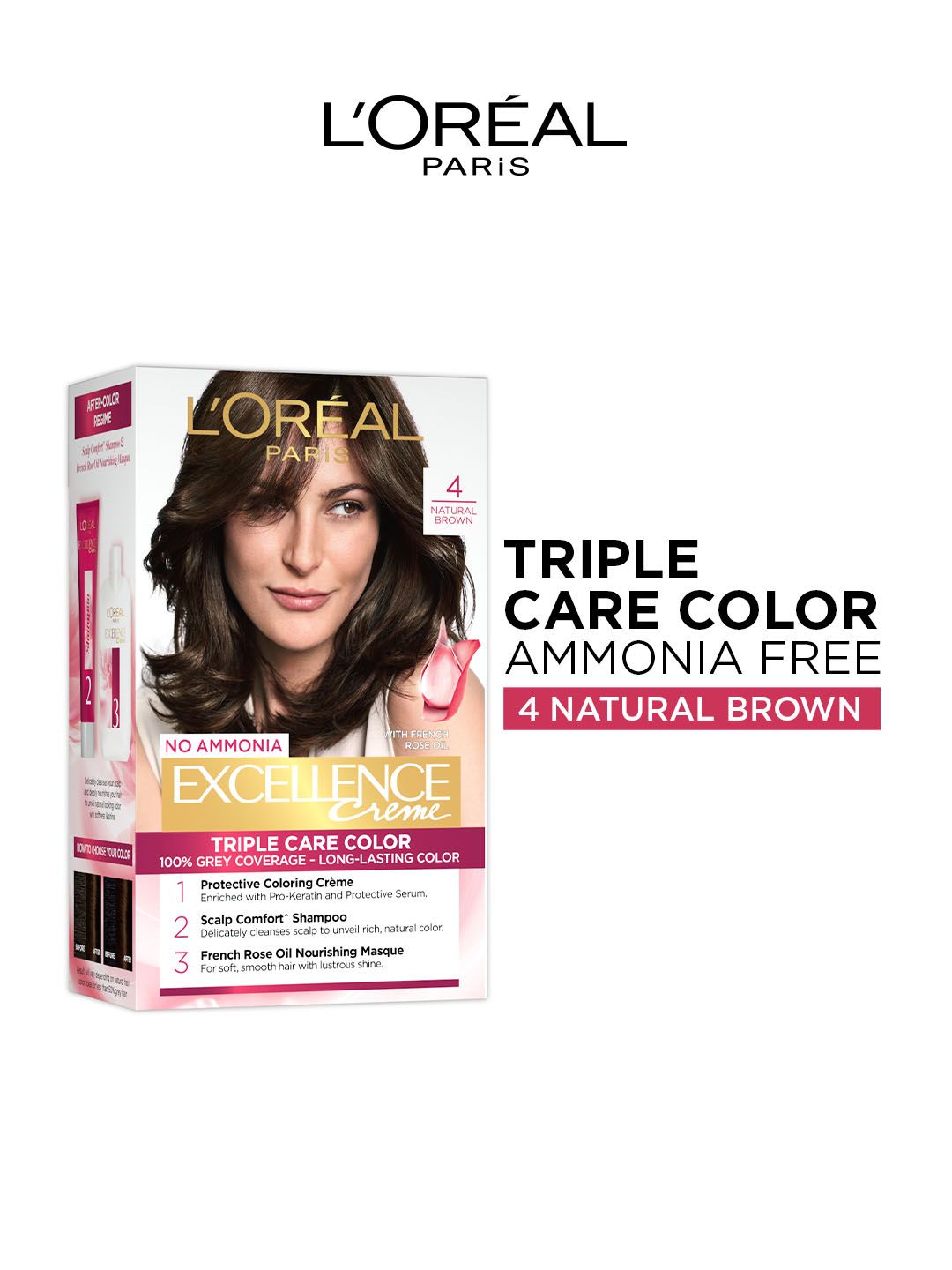 LOreal LOreal Paris New Excellence Creme Hair Color Shade 4 Natural Brown - 60g+60ml+12ml+40g