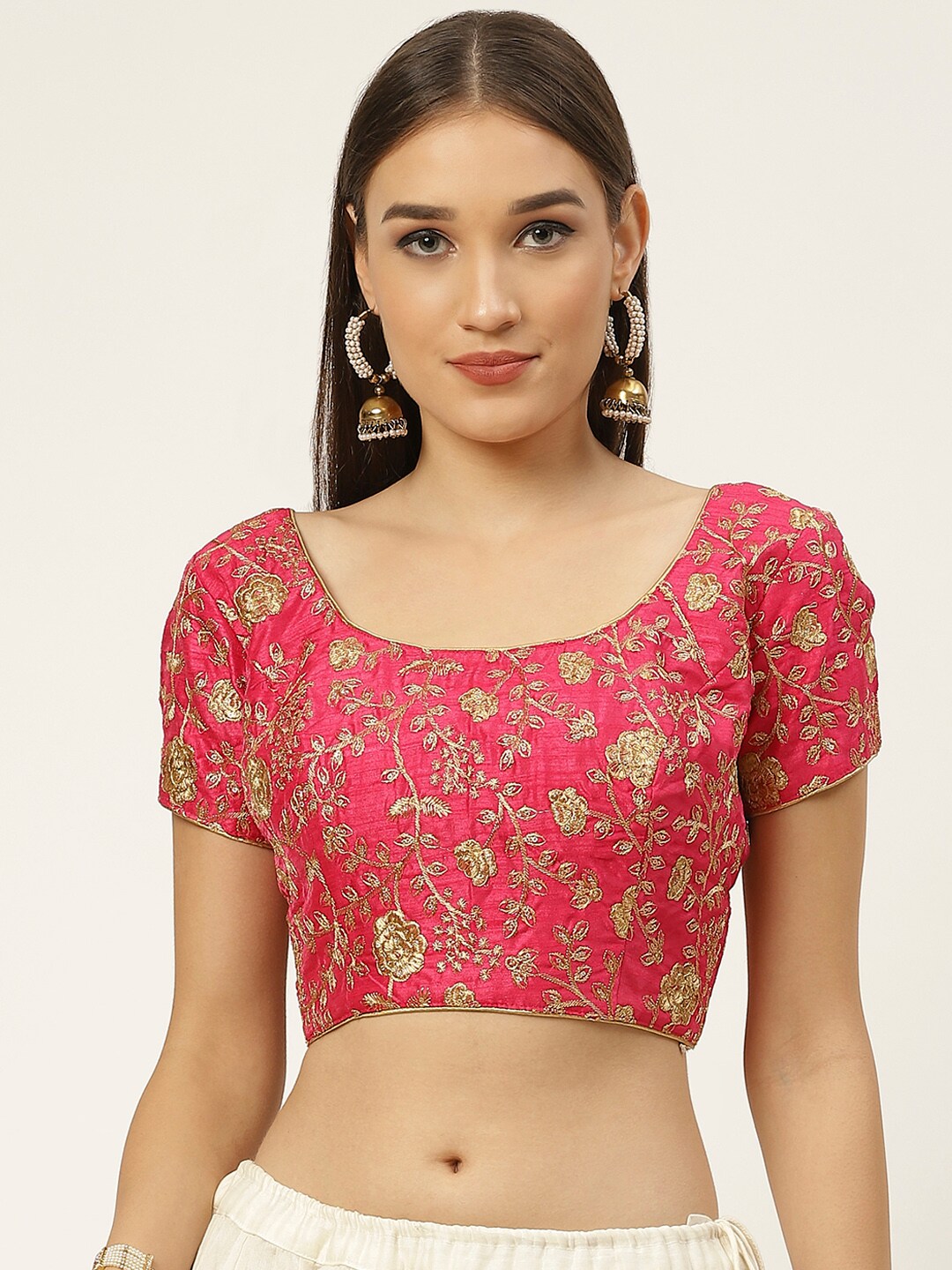 Studio Shringaar Pink Embroidered Saree Blouse Price in India