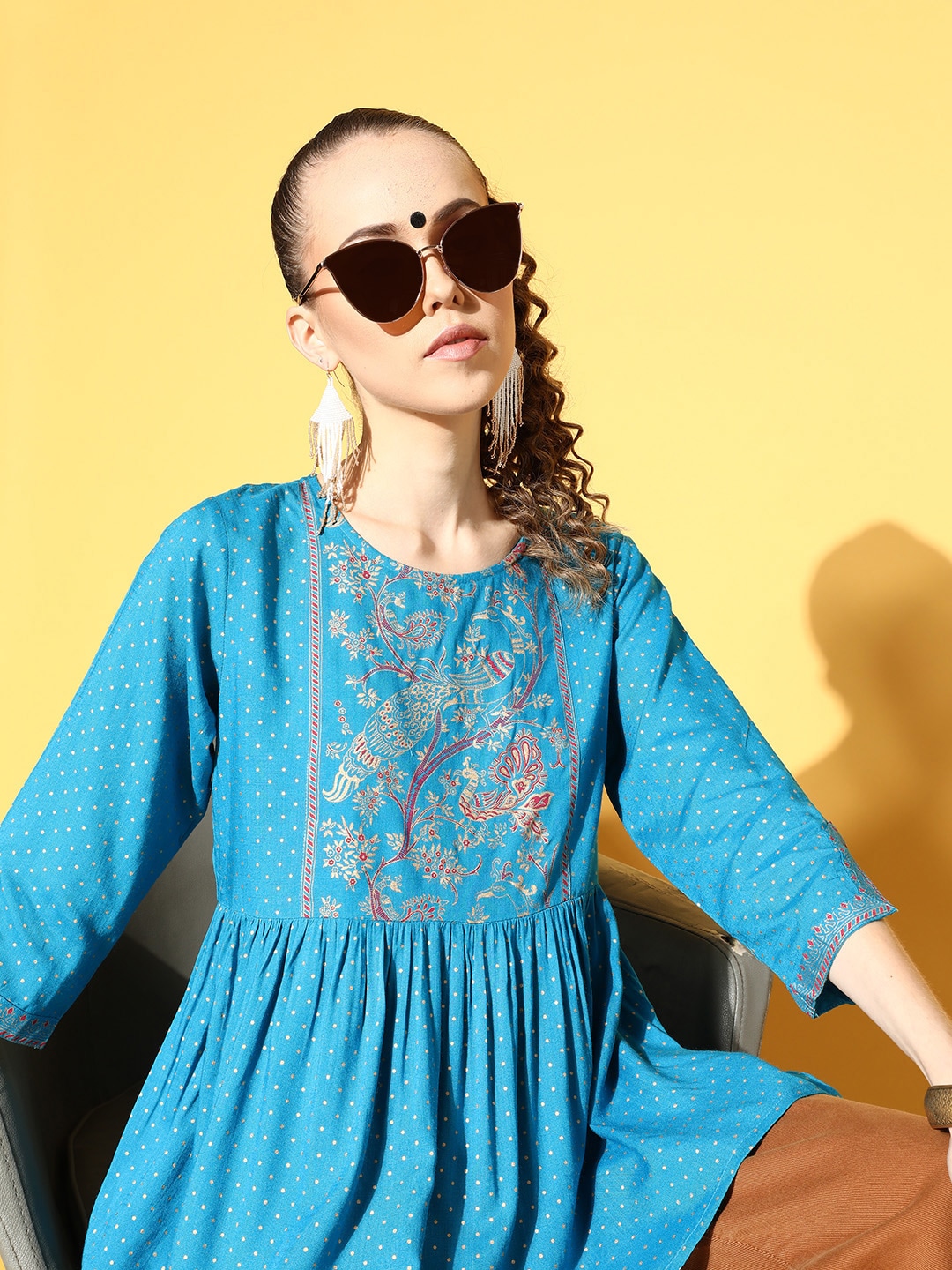 Juniper Lovely Blue Viscose Rayon Swirling Volume Tunic Price in India