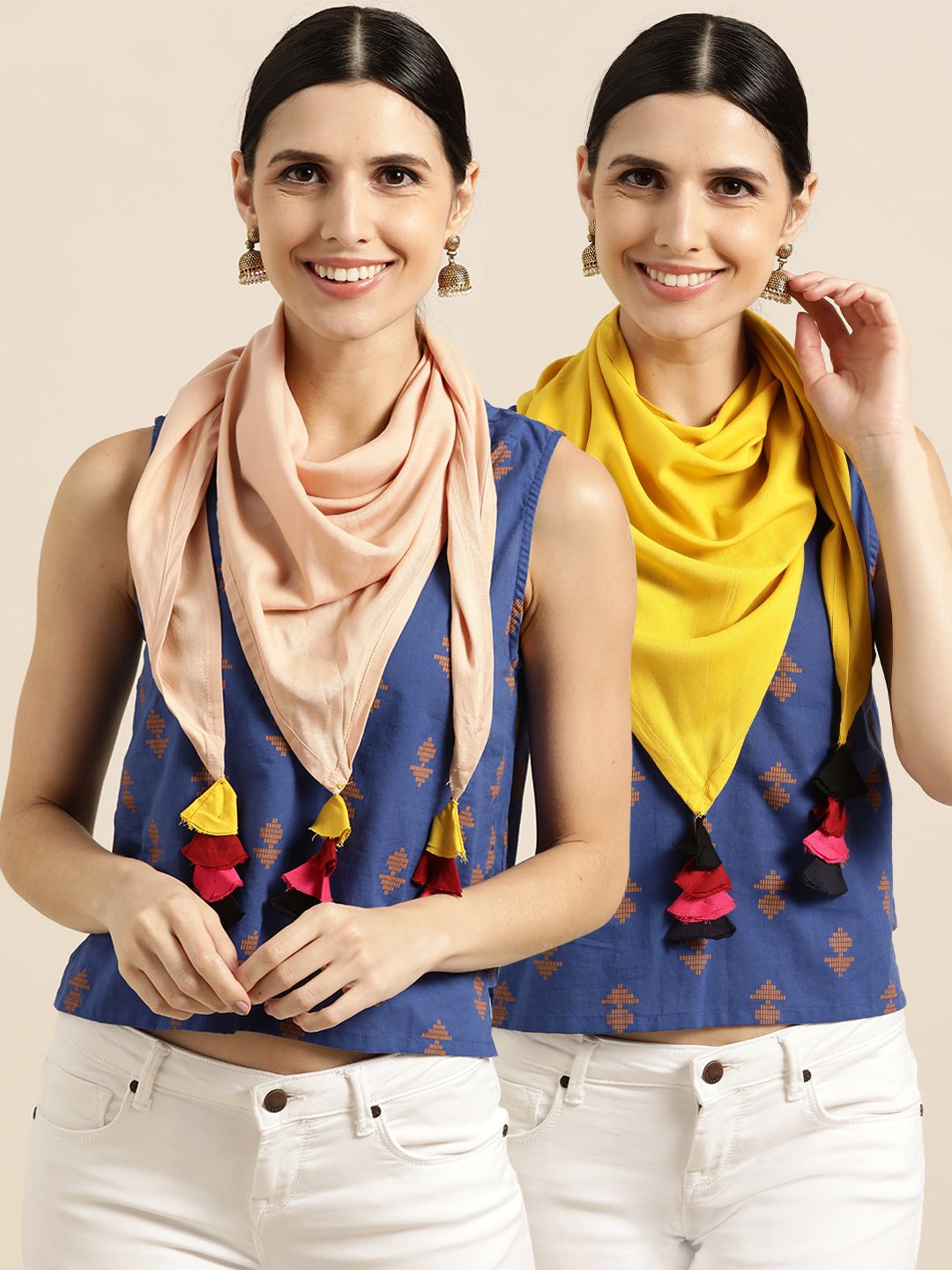 Shae by SASSAFRAS Women Pack of 2 Tasselled Scarves Price in India