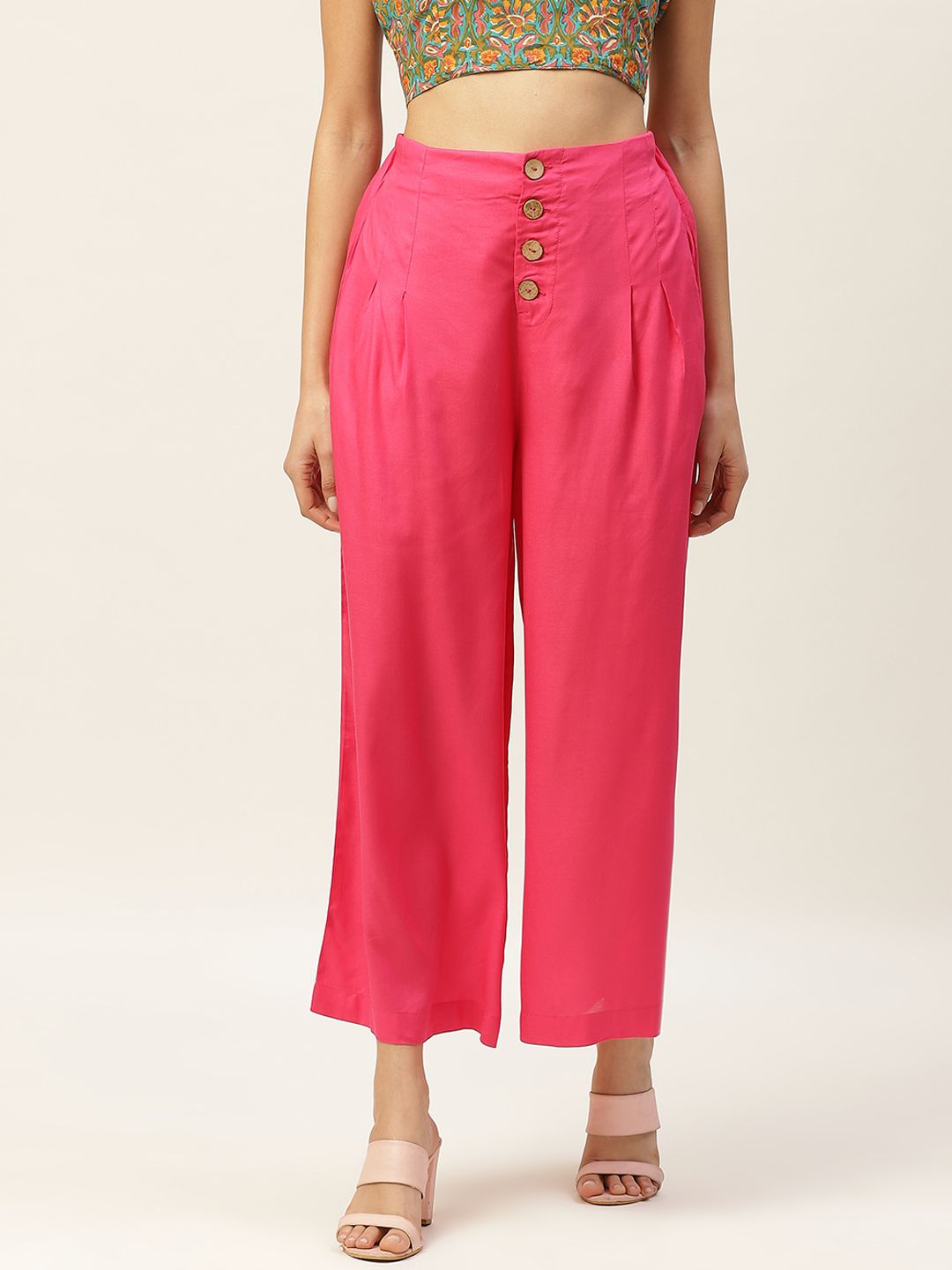 Shae by SASSAFRAS Women Pink Regular Fit Solid Cropped Parallel Trousers Price in India