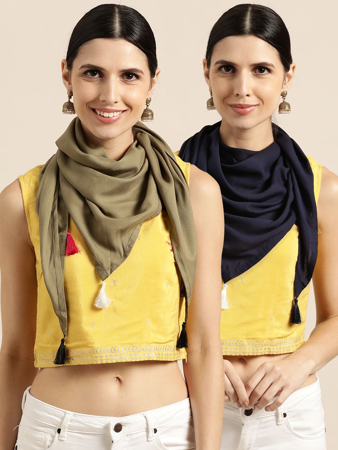 Shae by SASSAFRAS Women Pack of 2 Tasselled Scarves Price in India