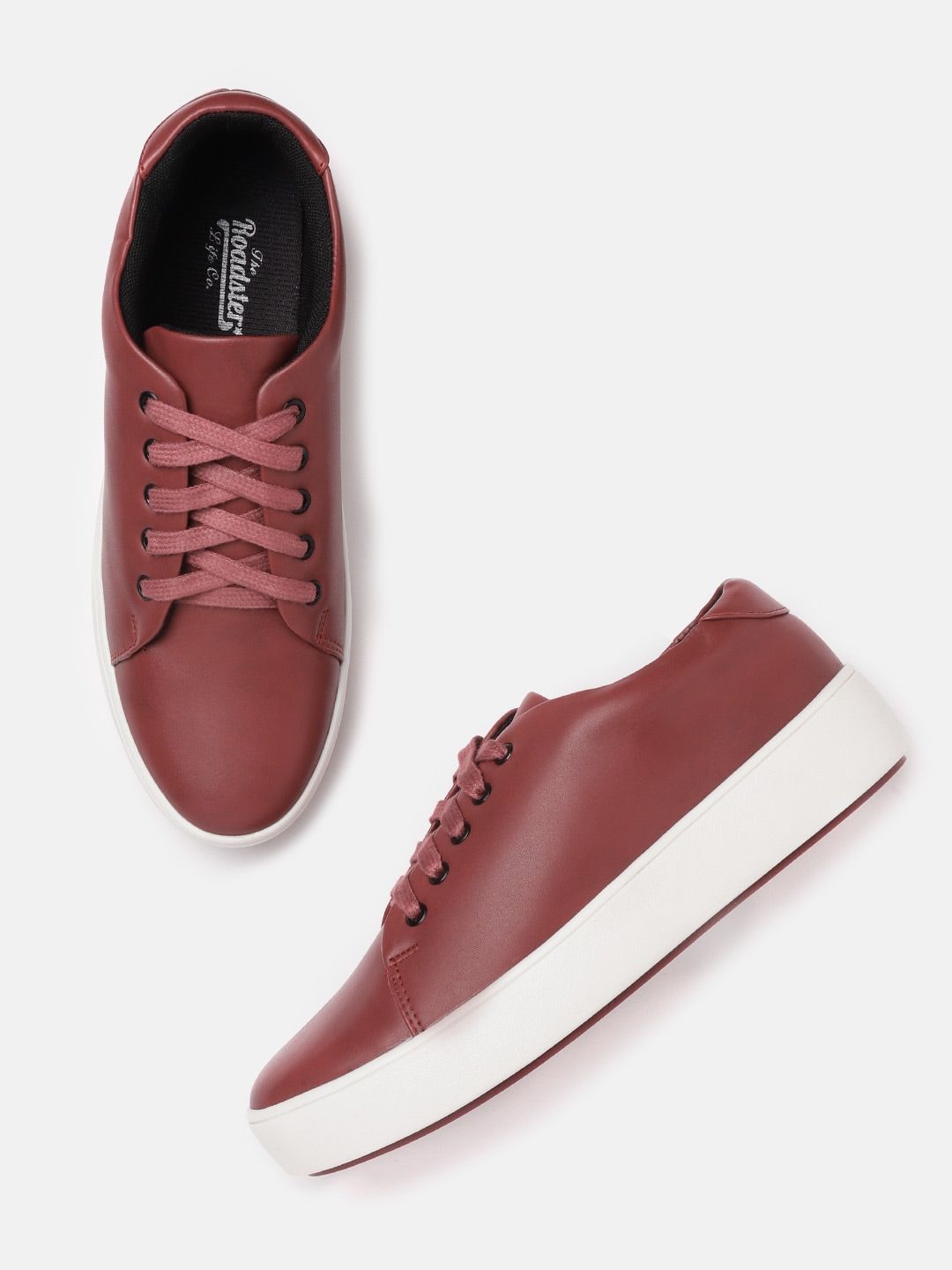 The Roadster Lifestyle Co Women Maroon Solid Flatform Sneakers Price in India
