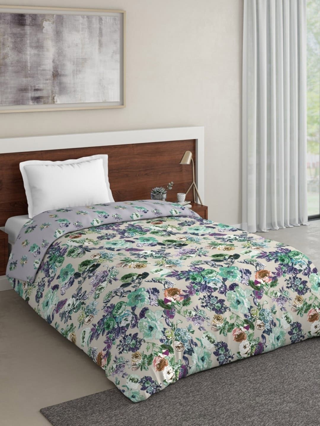 DDecor Purple & Green Floral Mild Winter 210 GSM Single Bed Quilt Price in India
