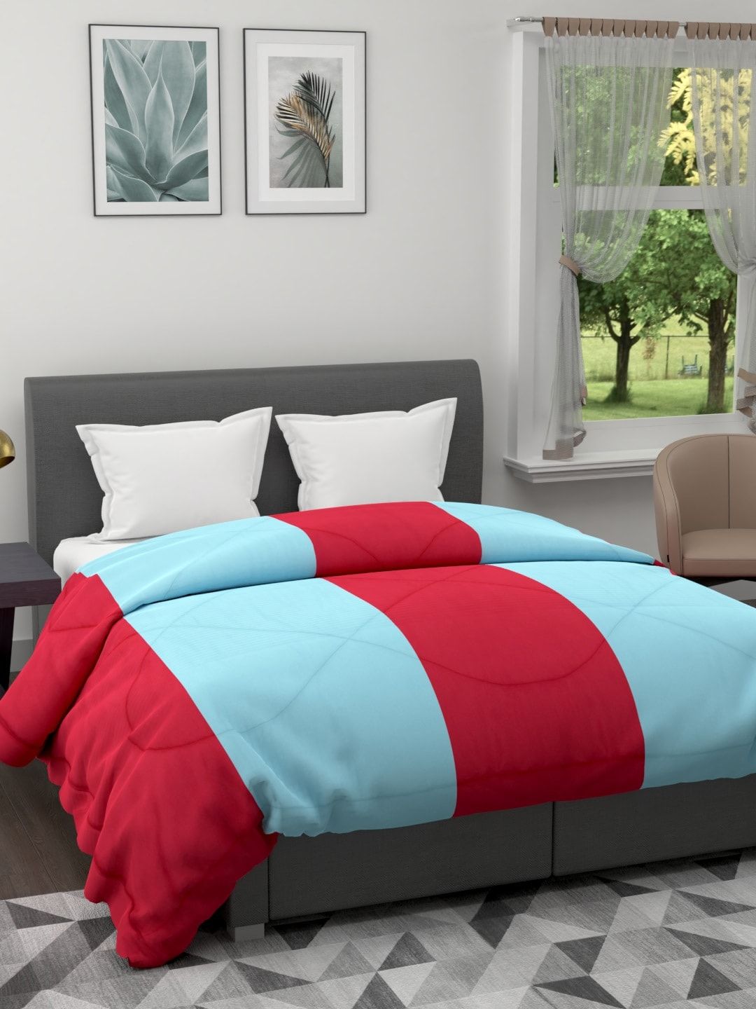 Clasiko Blue & Red Striped AC Room 120 GSM Double Bed Quilt Price in India