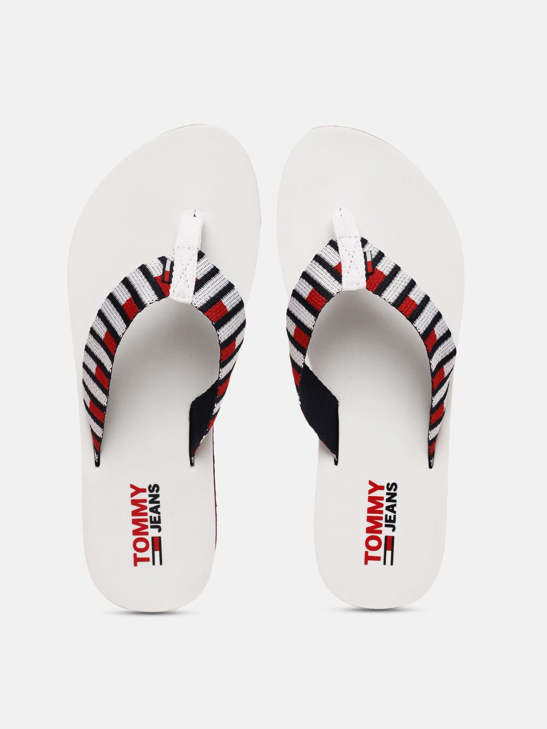 Tommy Hilfiger Women White & Navy Blue Self Design Thong Flip-Flops Price in India