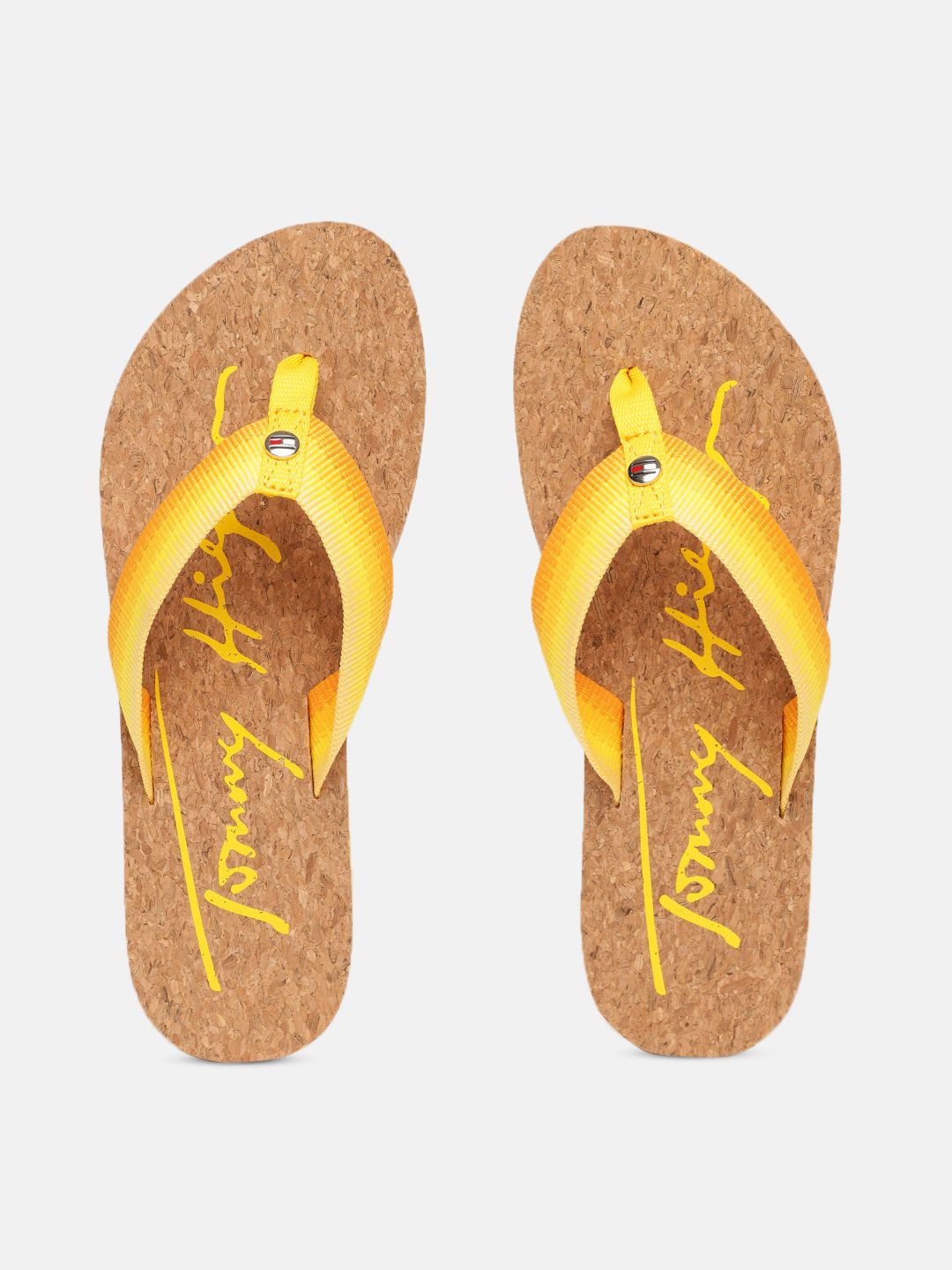 Tommy Hilfiger Women Yellow Striped Thong Flip-Flops Price in India