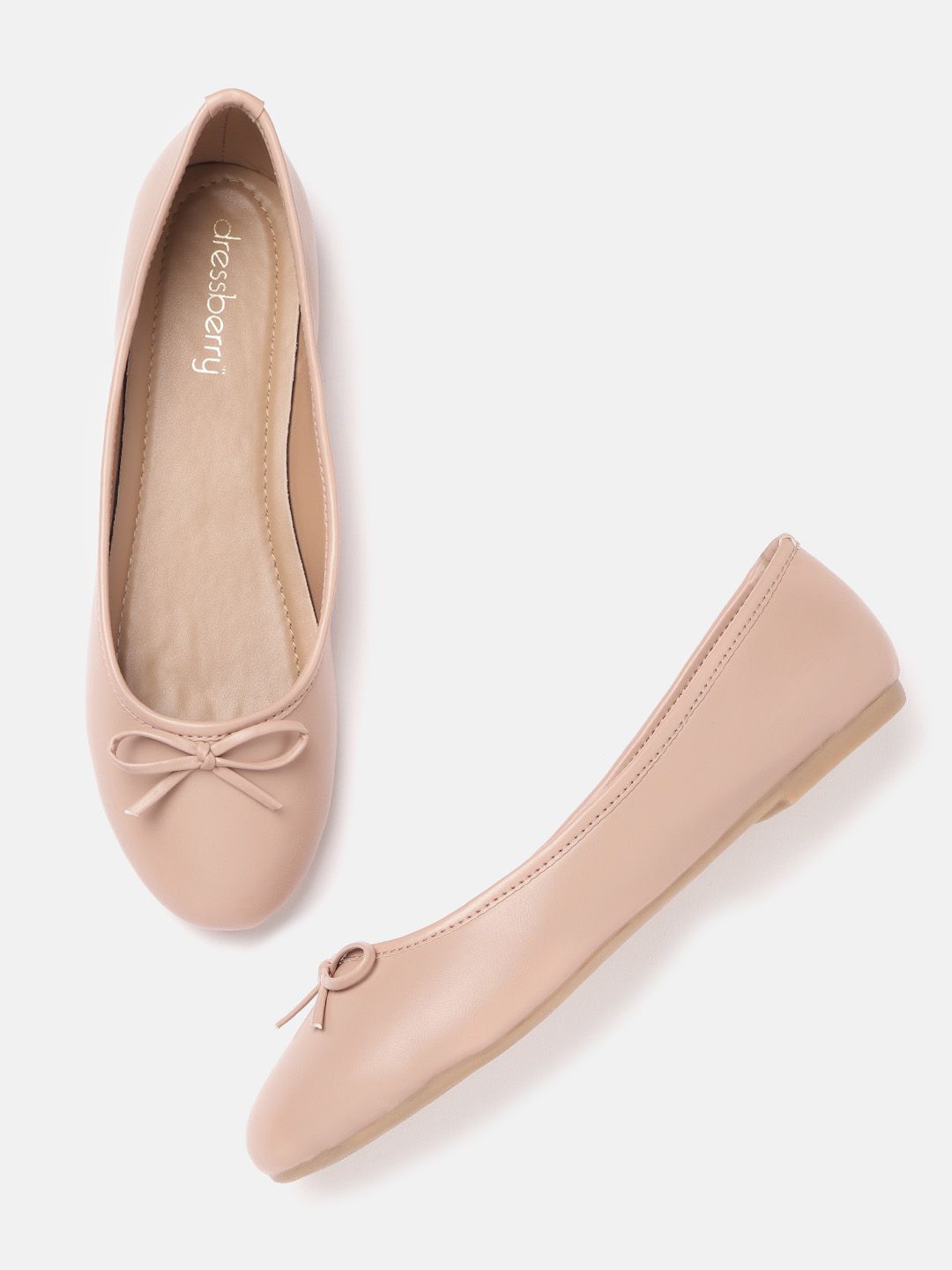 DressBerry Women Nude-Coloured Solid Ballerinas with Bow Detail