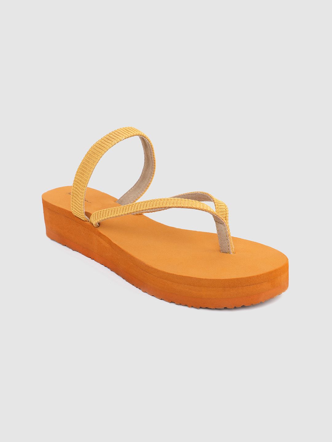 Mast & Harbour Women Mustard Yellow Solid Flip-Flops Price in India