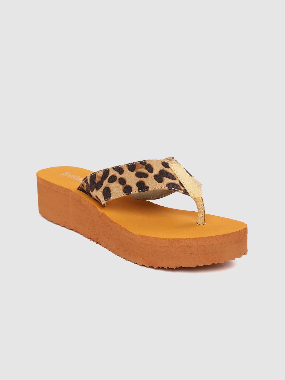 The Roadster Lifestyle Co Beige & Brown Leopard Print Flip-Flops Price in India