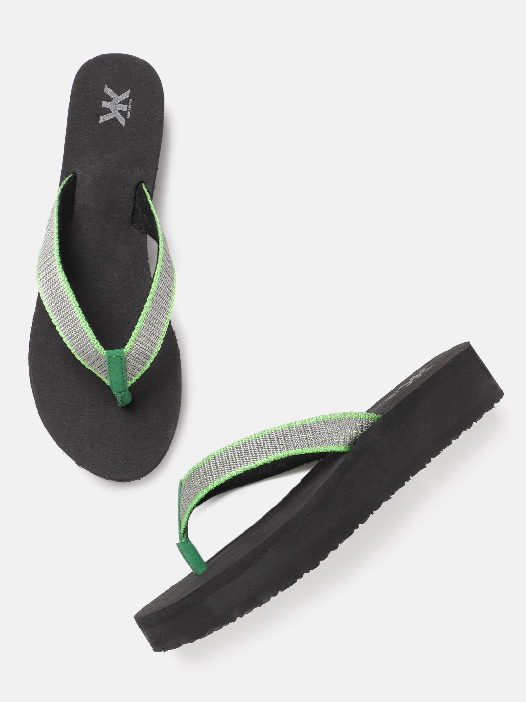 Kook N Keech Women Green & Grey Woven Design Thong Flip Flops Price in India