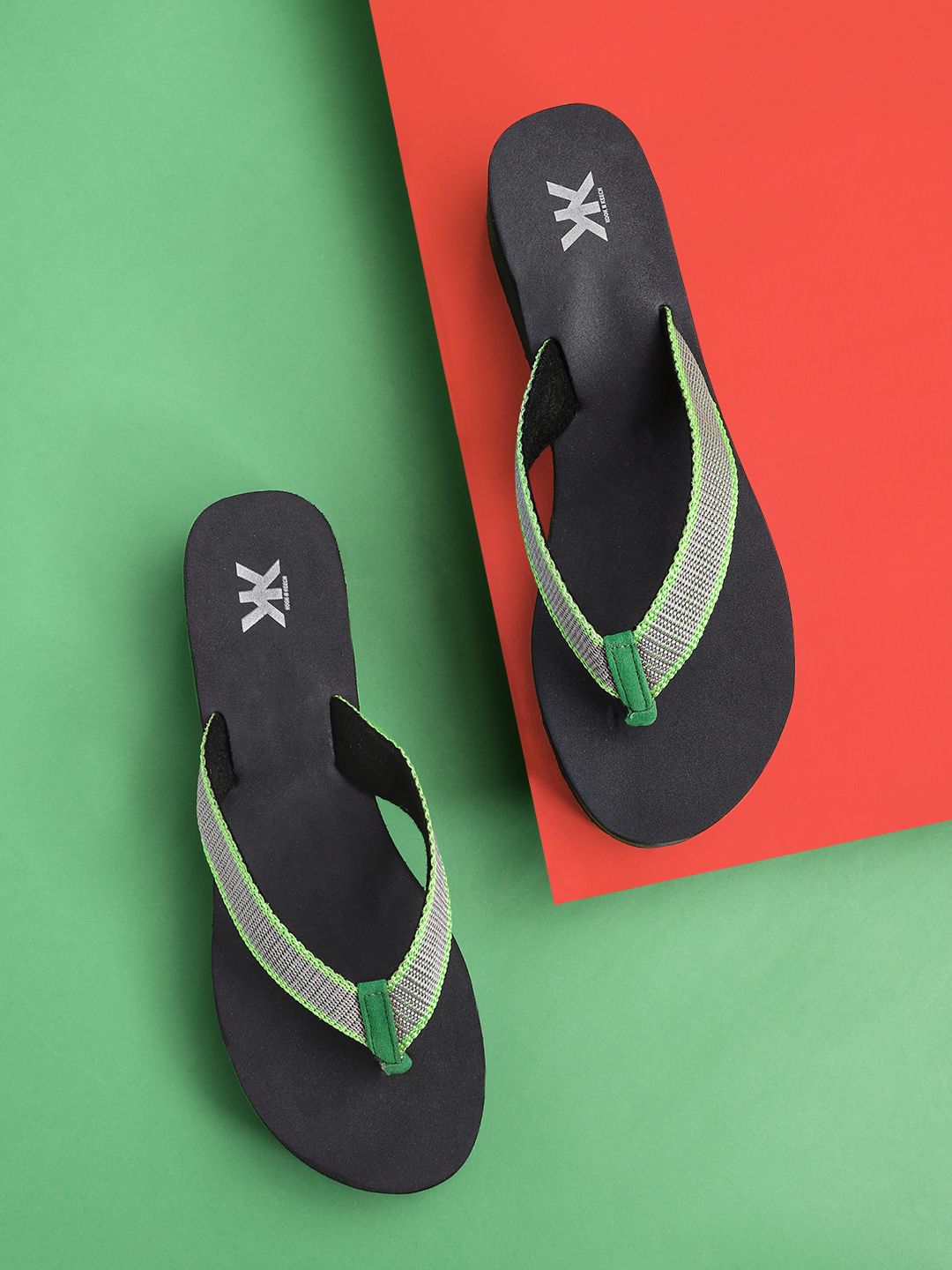 Kook N Keech Women Grey & Green Self-Design Thong Flip-Flops Price in India