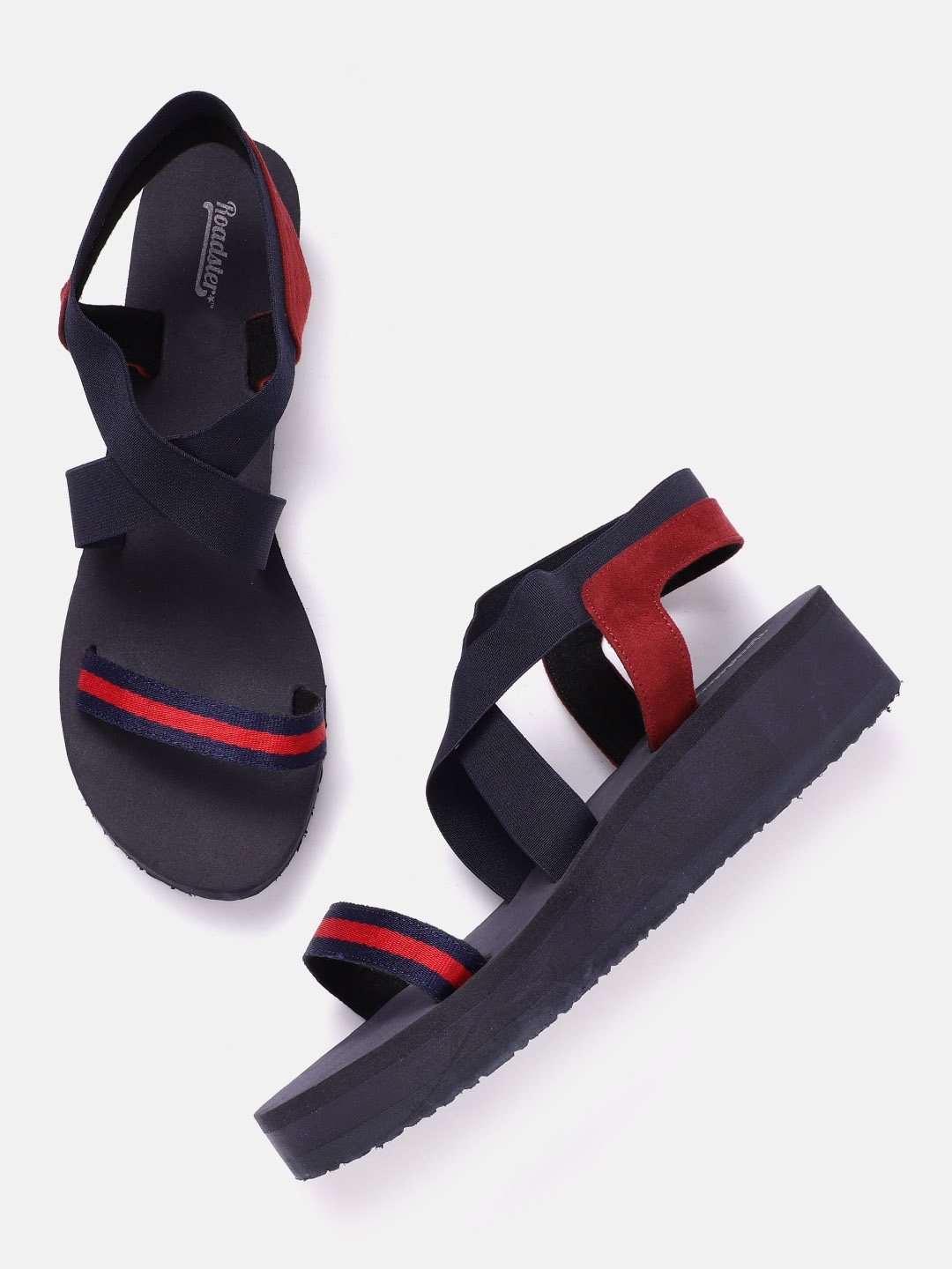 The Roadster Lifestyle Co Women Navy Blue & Red Striped Sports Sandals Price in India
