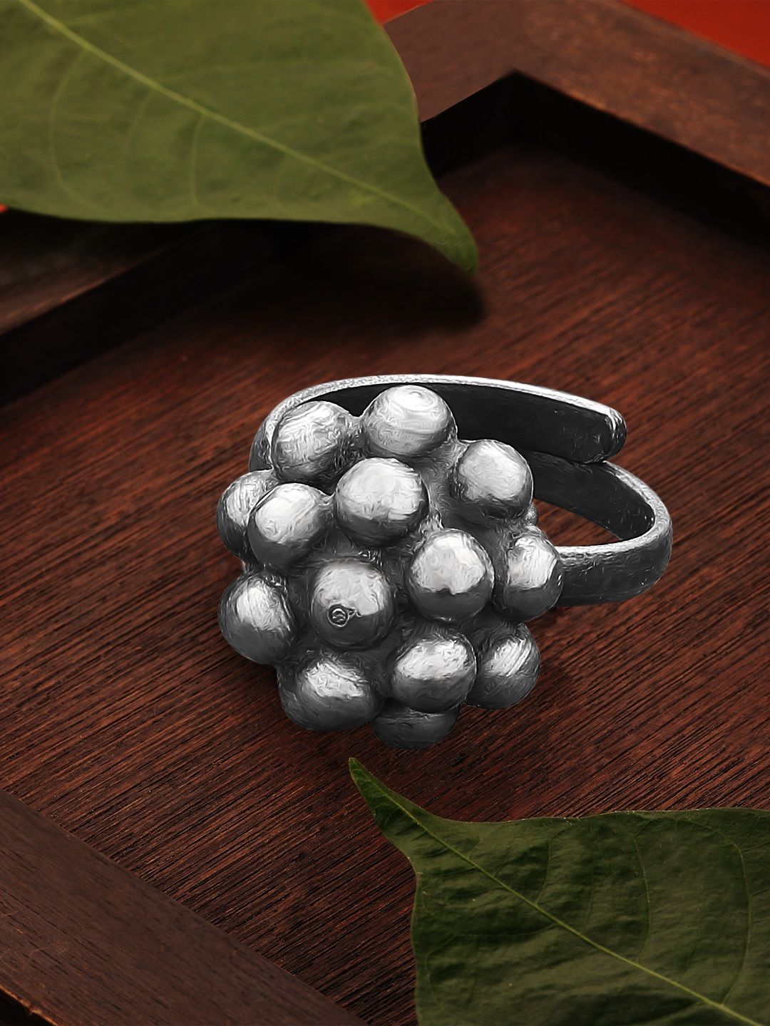 Rubans Oxidised Silver-Plated Black Handcrafted Finger Ring Price in India