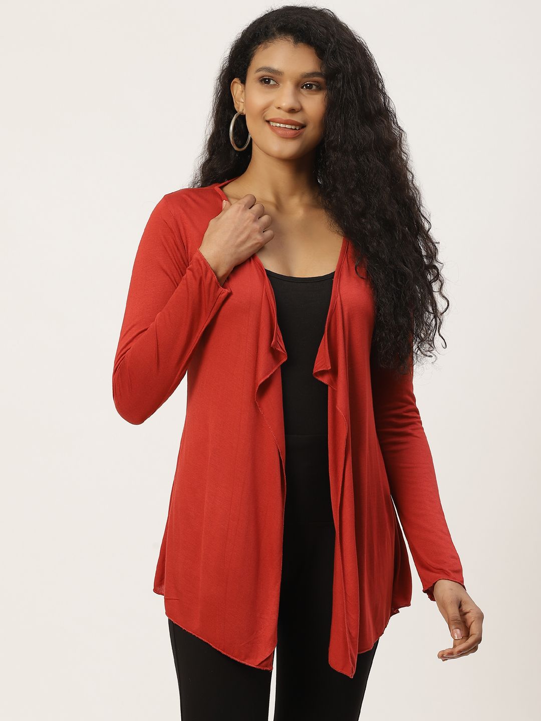 Trend Arrest Women Red Solid Open Front Shrug Price in India