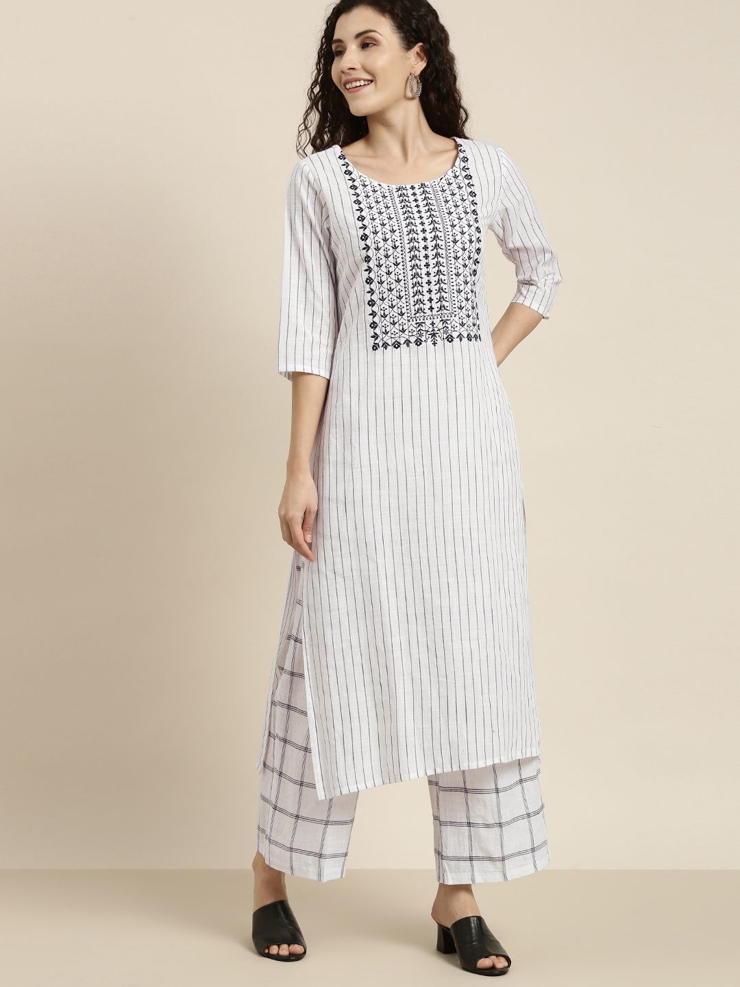 Vishudh Women Off-White Printed Kurta with Palazzos Price in India