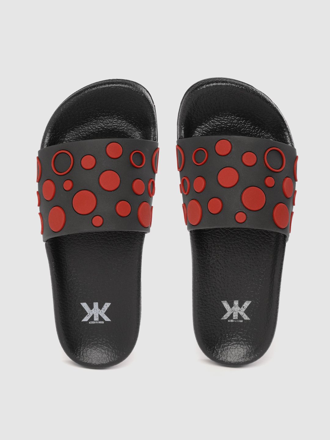 Kook N Keech Women Black & Red Geometric Embossed Sliders Price in India
