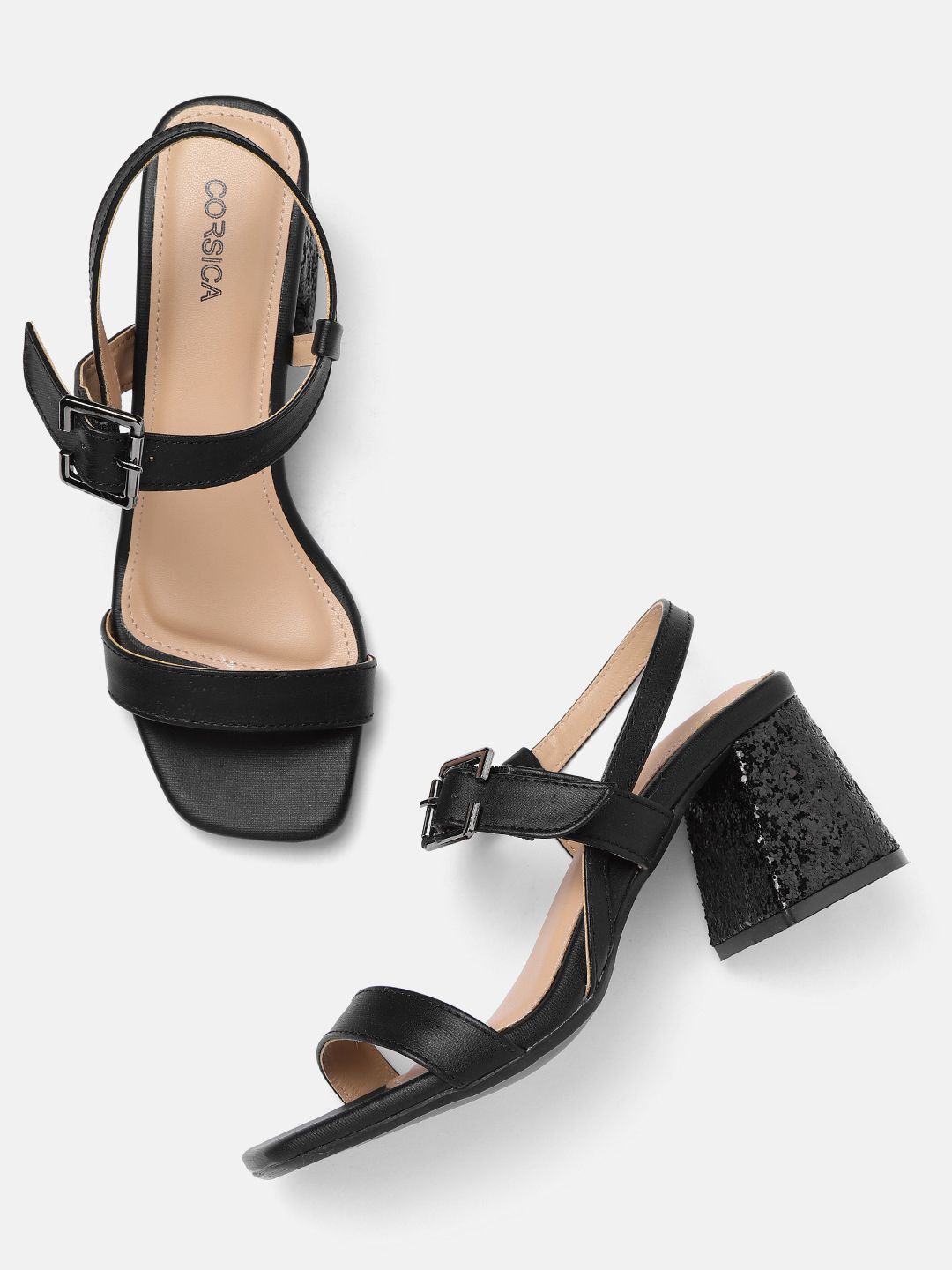 CORSICA Women Black Solid Block Heels Price in India