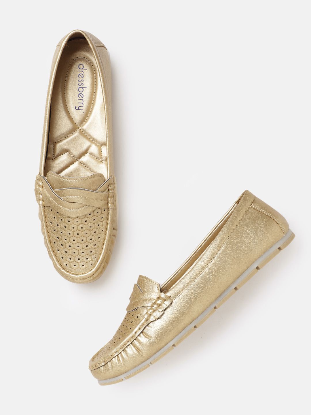 DressBerry Women Gold-Toned Laser Cuts Loafers Price in India