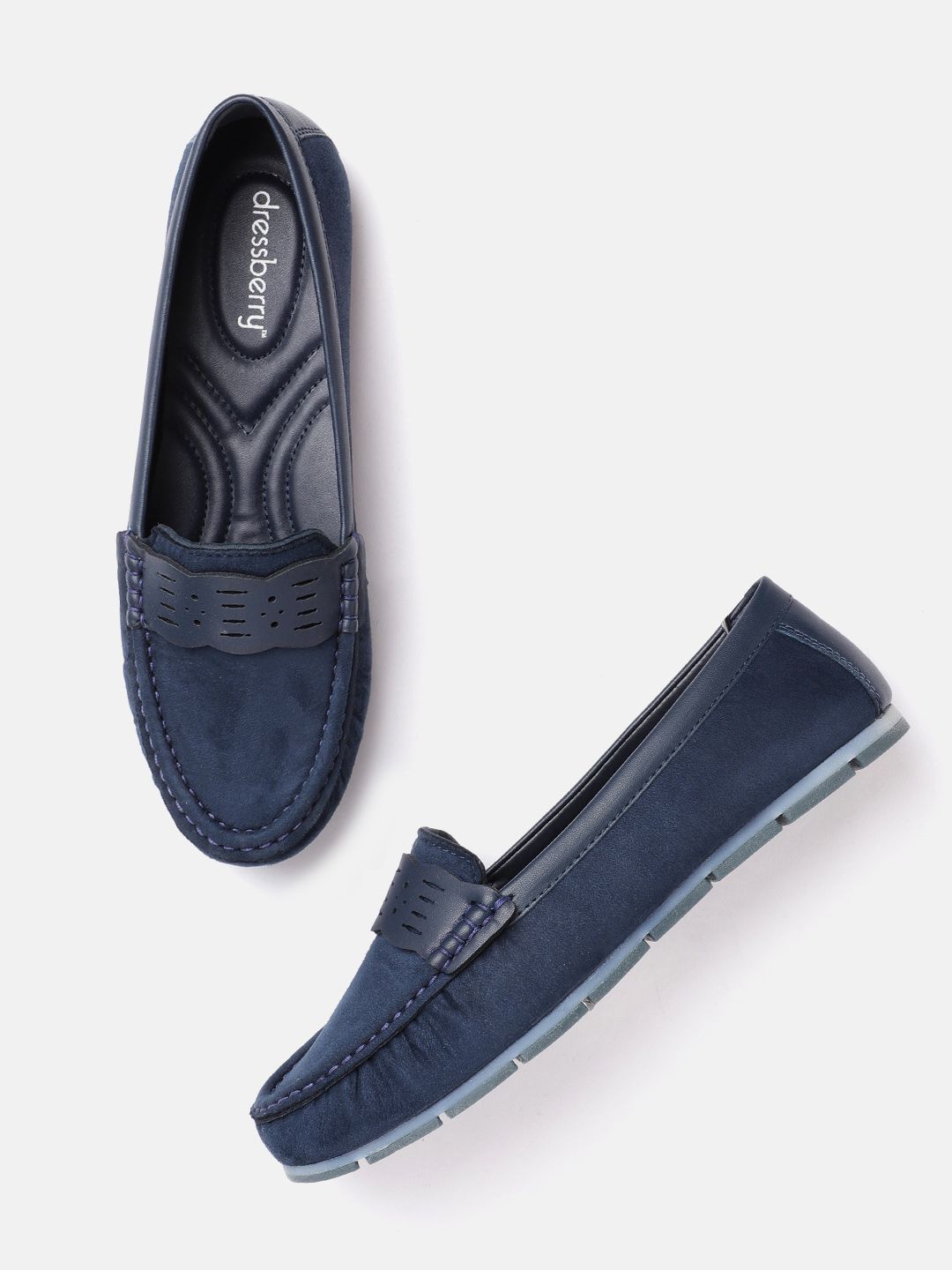 DressBerry Women Navy Blue Loafers with Laser Cuts Price in India