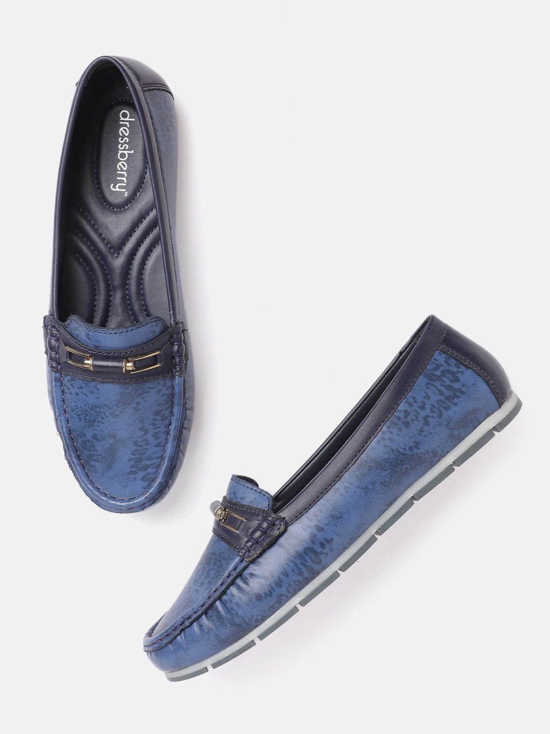 DressBerry Women Navy Blue Printed Loafers Price in India