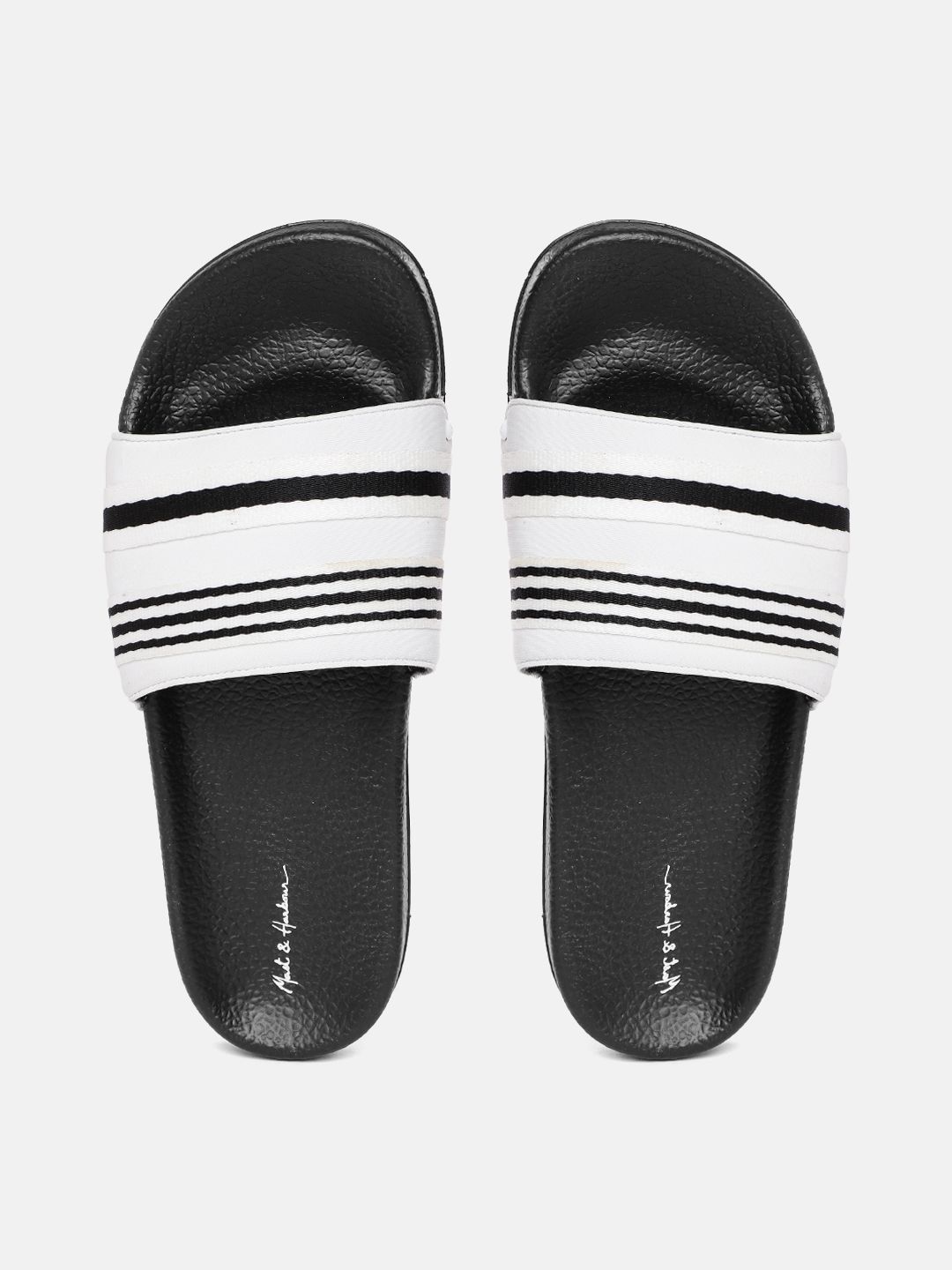 Mast & Harbour Women White & Black Striped Sliders Price in India