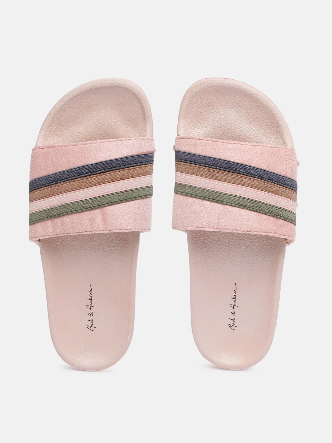 Mast & Harbour Women Pink Striped Sliders Price in India