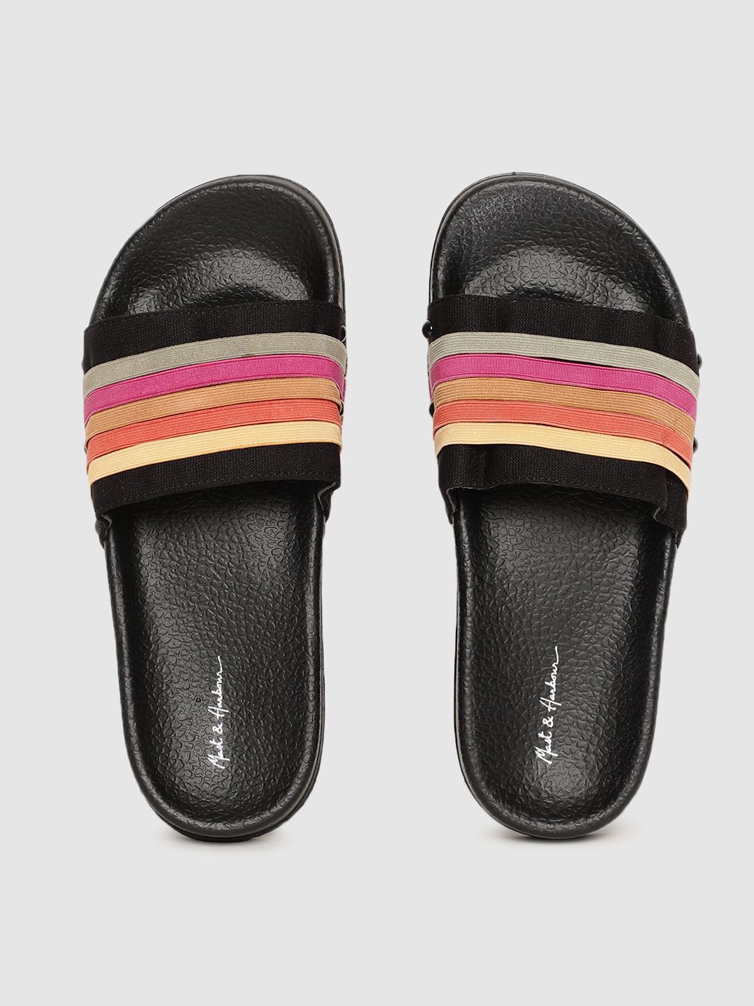 Mast & Harbour Women Multicoloured Striped Sliders Price in India