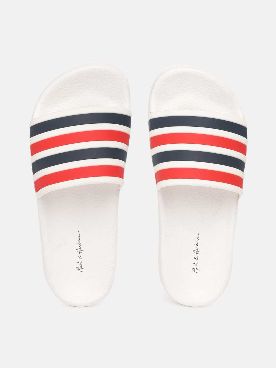 Mast & Harbour Women Red & White Striped Sliders Price in India