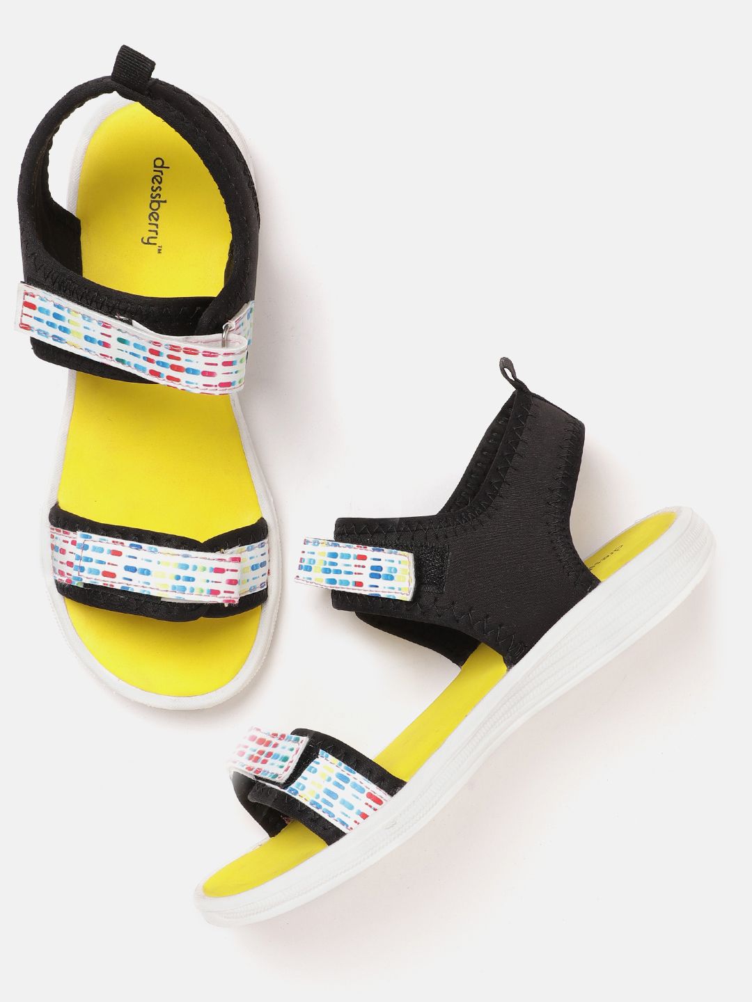DressBerry Women Black & White Geometric Print Sports Sandals Price in India