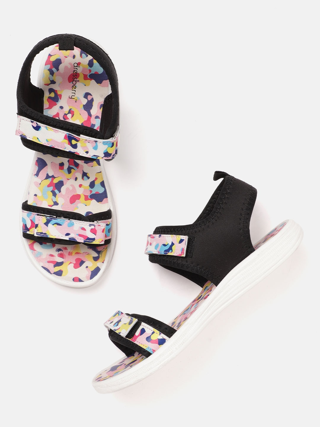 DressBerry Women Black & White Abstract Print Sports Sandals Price in India