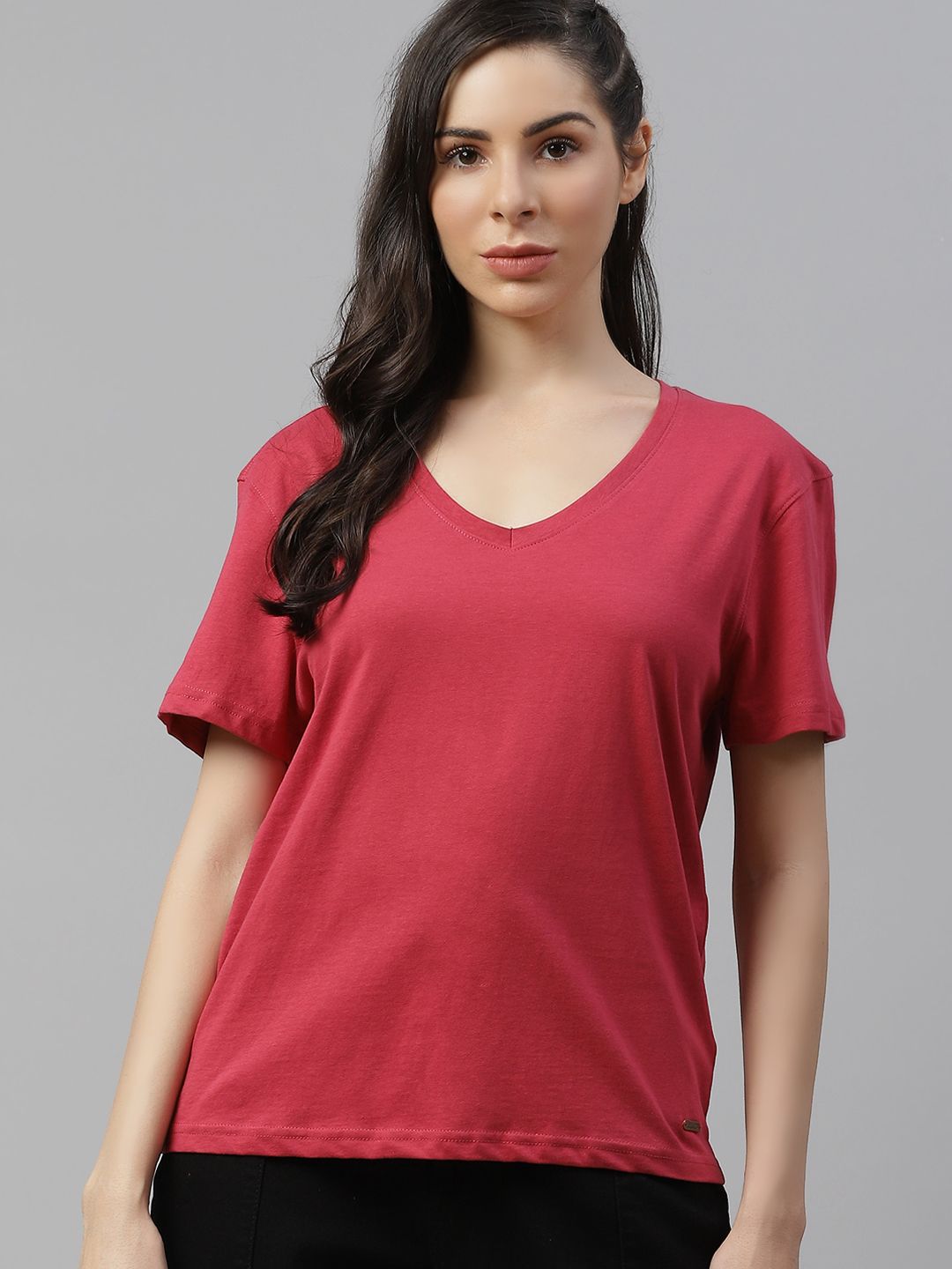 Roadster Women Red Pure Cotton Drop-Shoulder Sleeves T-shirt