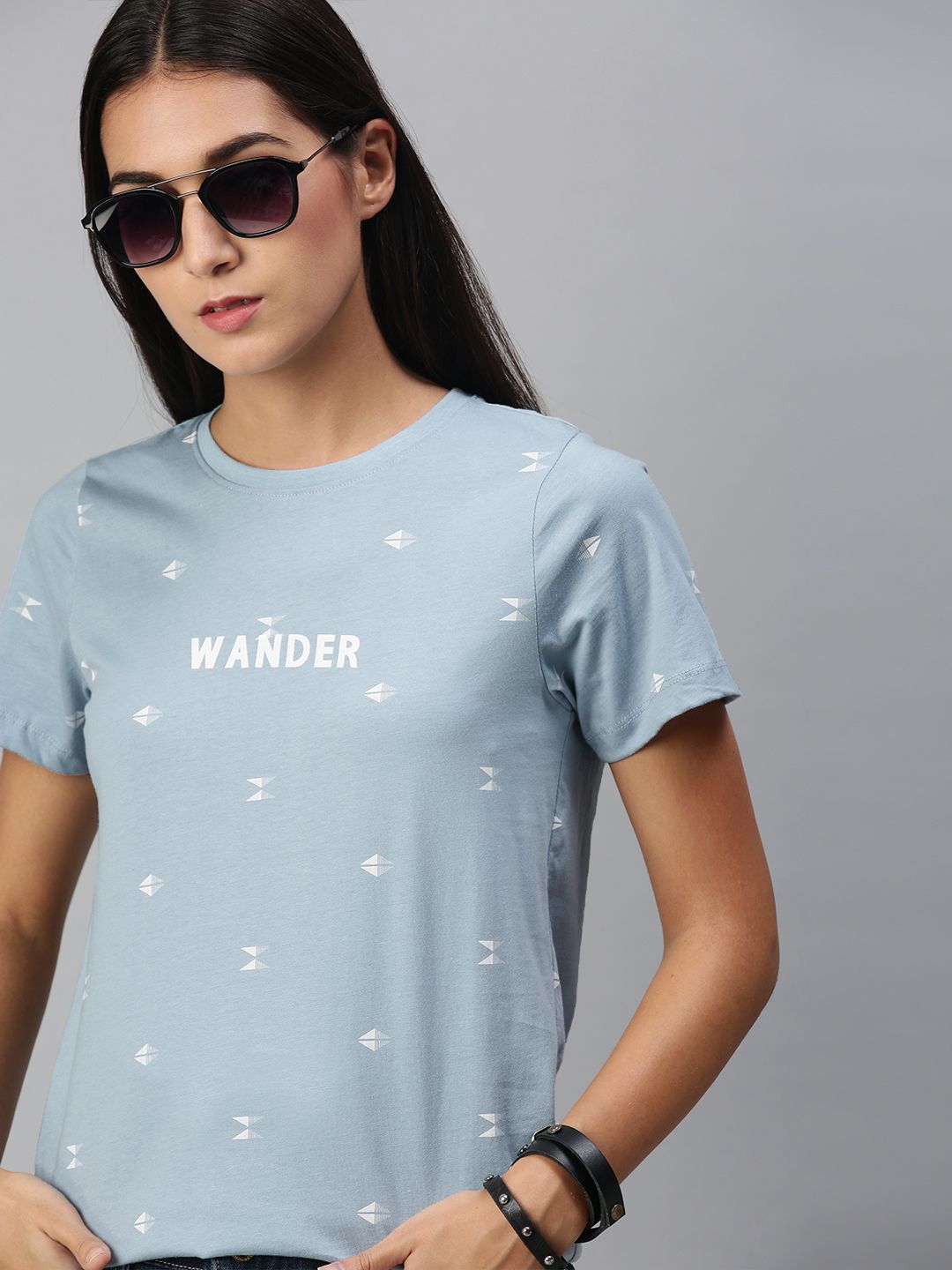 Roadster Women Blue Typography Printed T-shirt