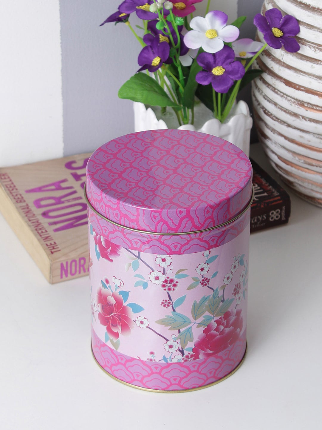 A Vintage Affair- Home Decor Pink & Purple Round Storage Container Price in India