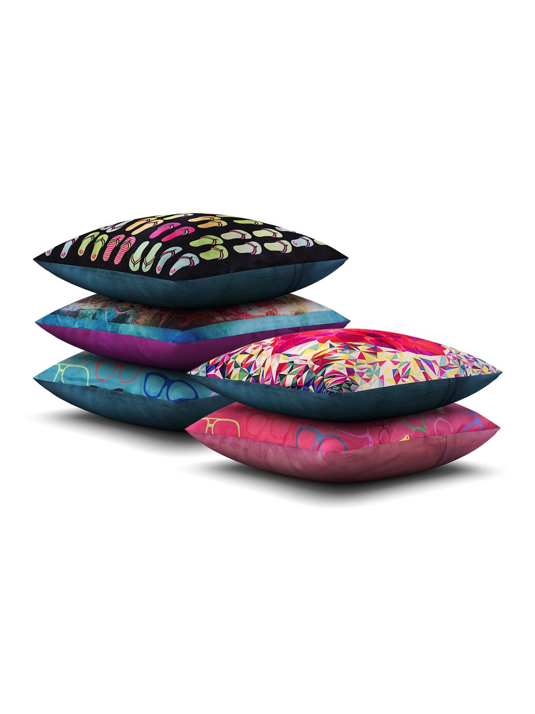 SEJ by Nisha Gupta Multicoloured 16" x 16" Set of 5 Square Cushion Covers Price in India