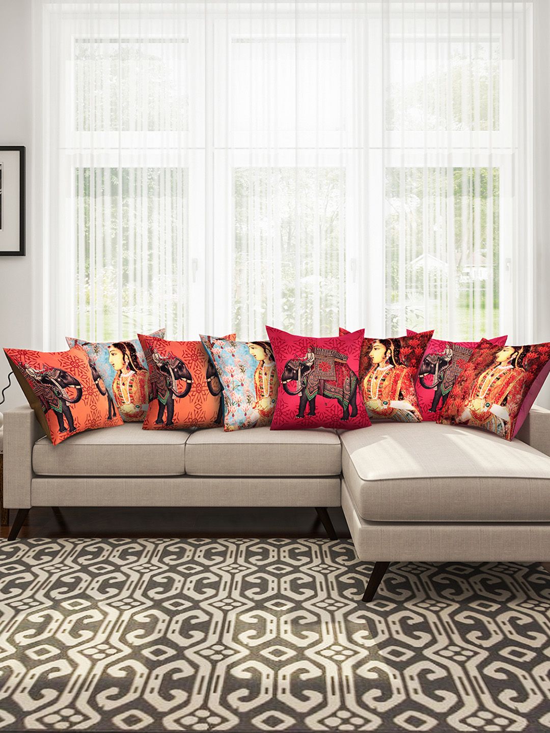 SEJ by Nisha Gupta Multicoloured 16" x 16" Set of 8 Square Cushion Covers Price in India