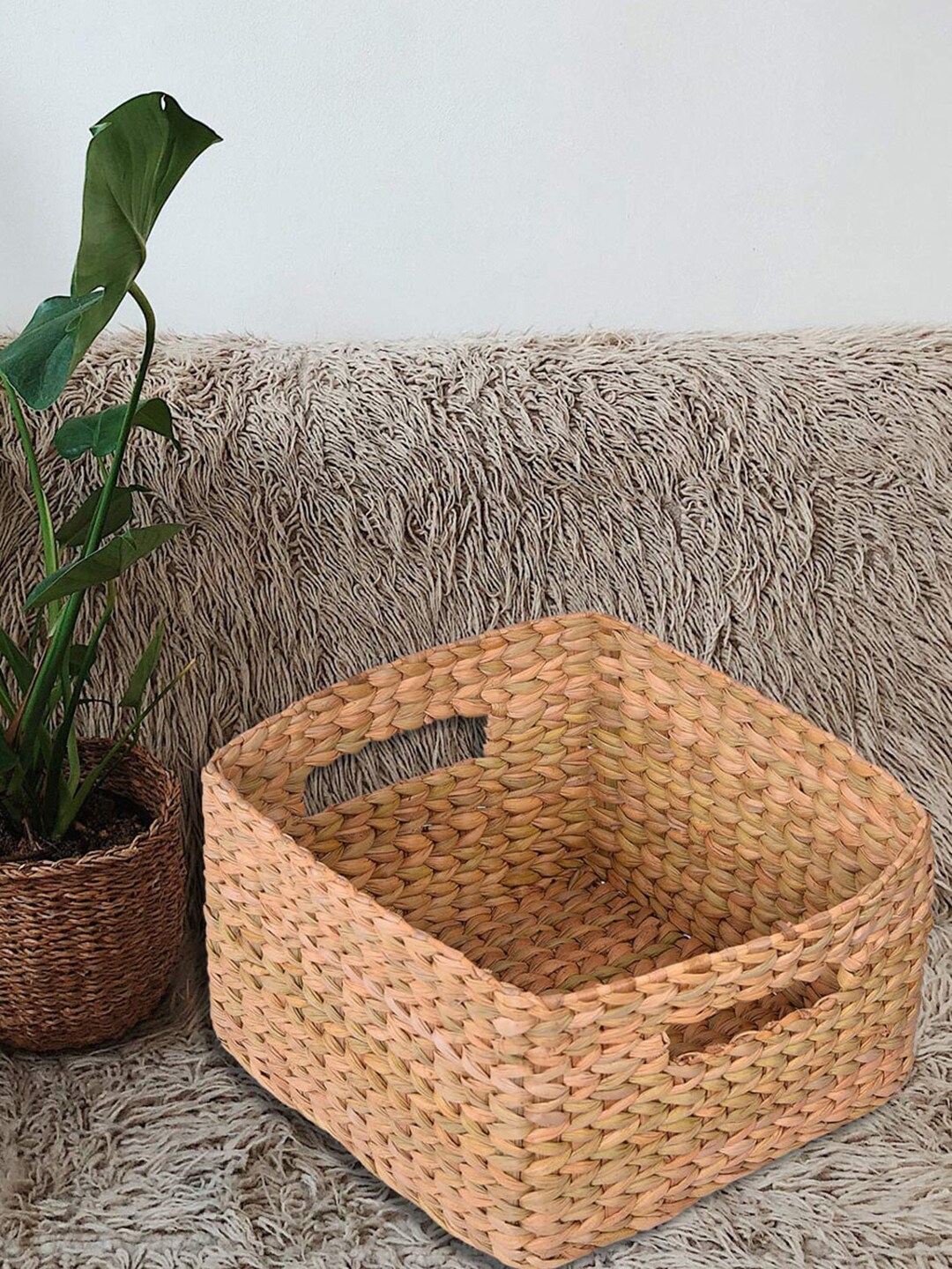 NOW & ZEN Beige Woven Eco-Friendly Sustainable Tote Storage Basket Organiser Price in India