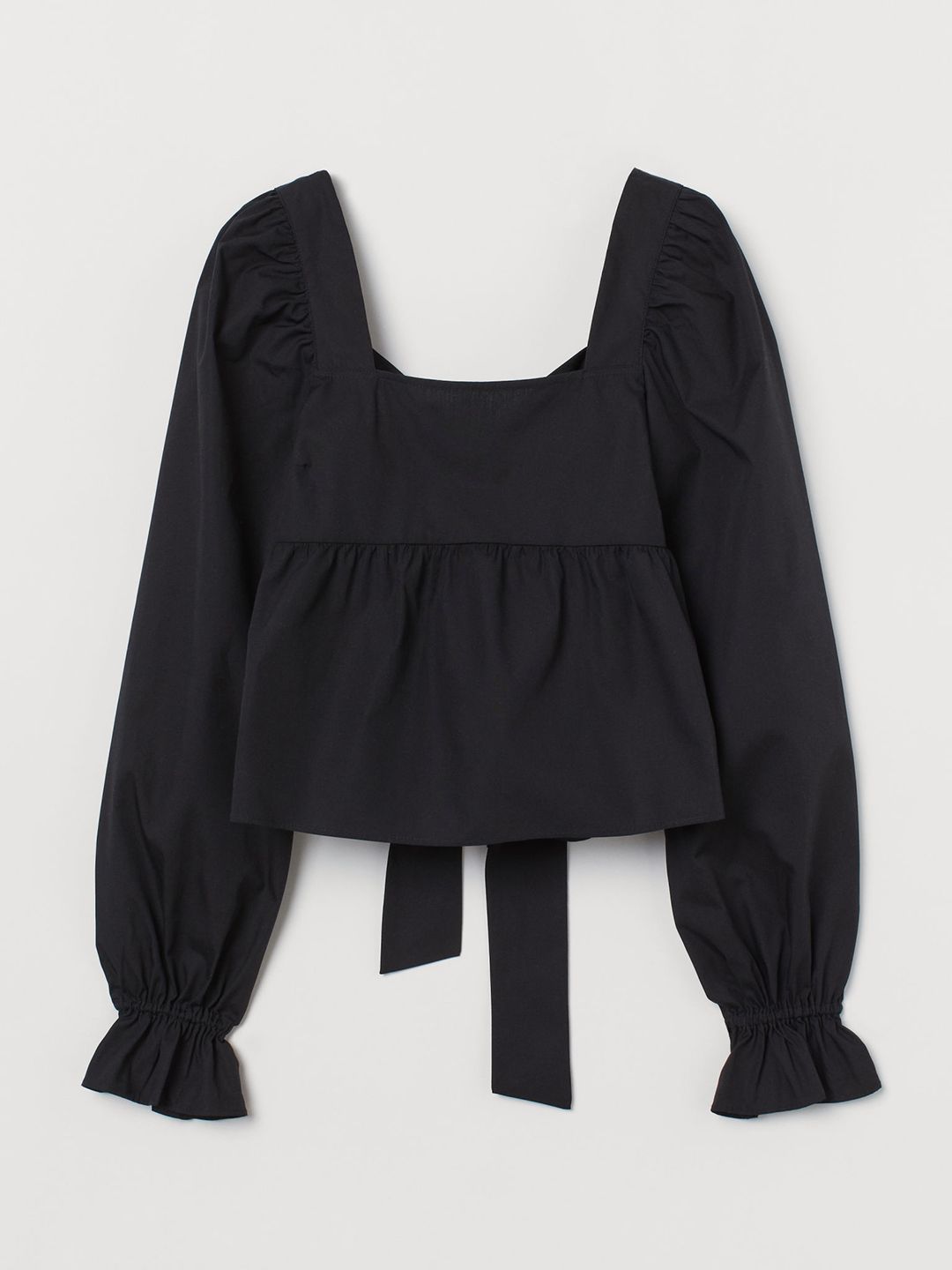 H&M Women Black Bow-Back Cotton Blouse