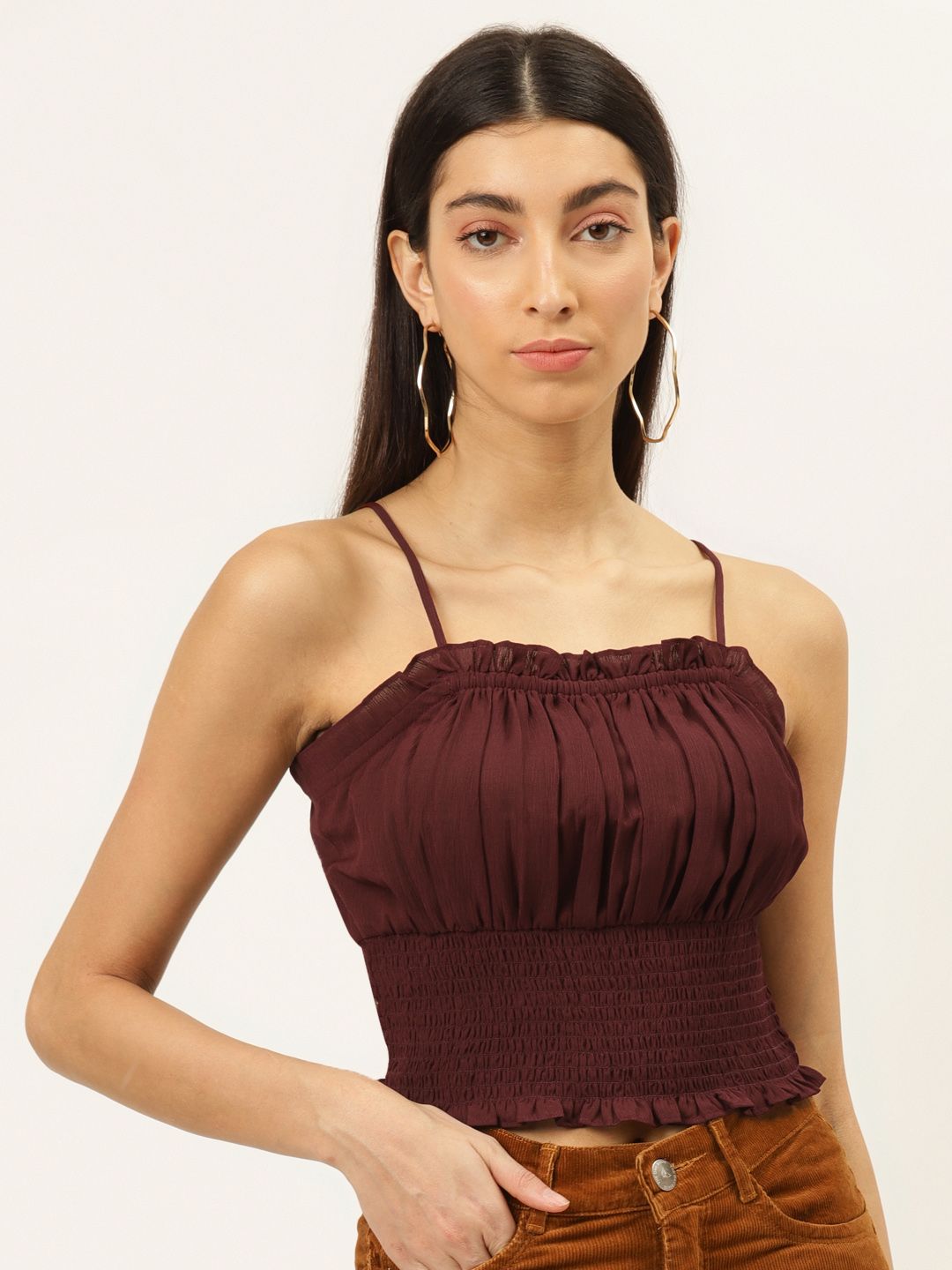 20Dresses Maroon Crepe Cinched Waist Top