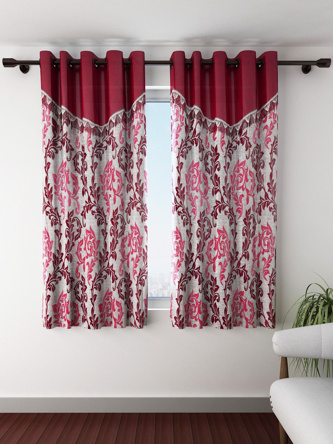 Fashion String Set of 2 Grey Printed Window Curtains Price in India