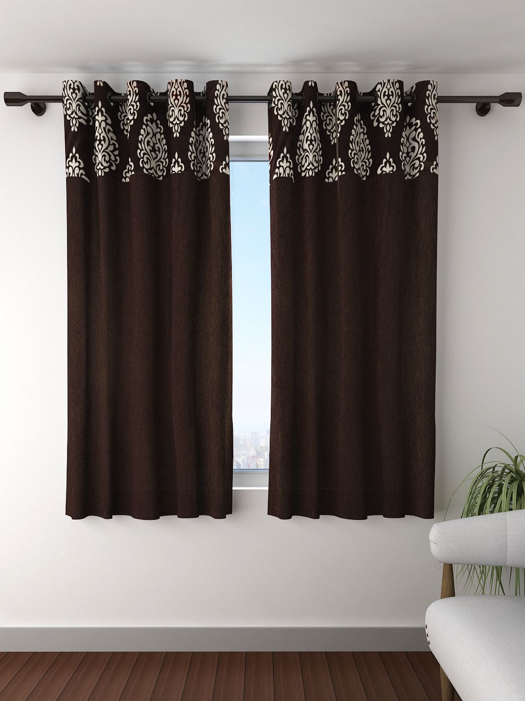 Fashion String Set of 2 Coffee Brown Window Curtains Price in India