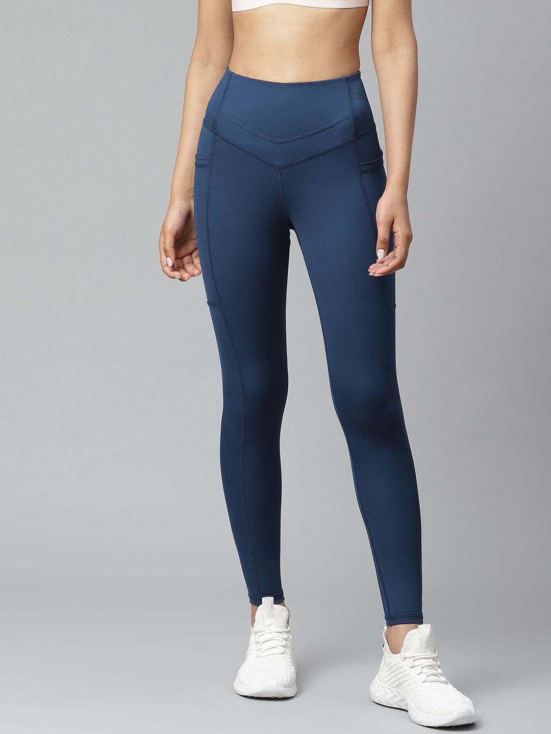 skyria Women Blue Solid Hight Rise TechDry Gym Tights Price in India