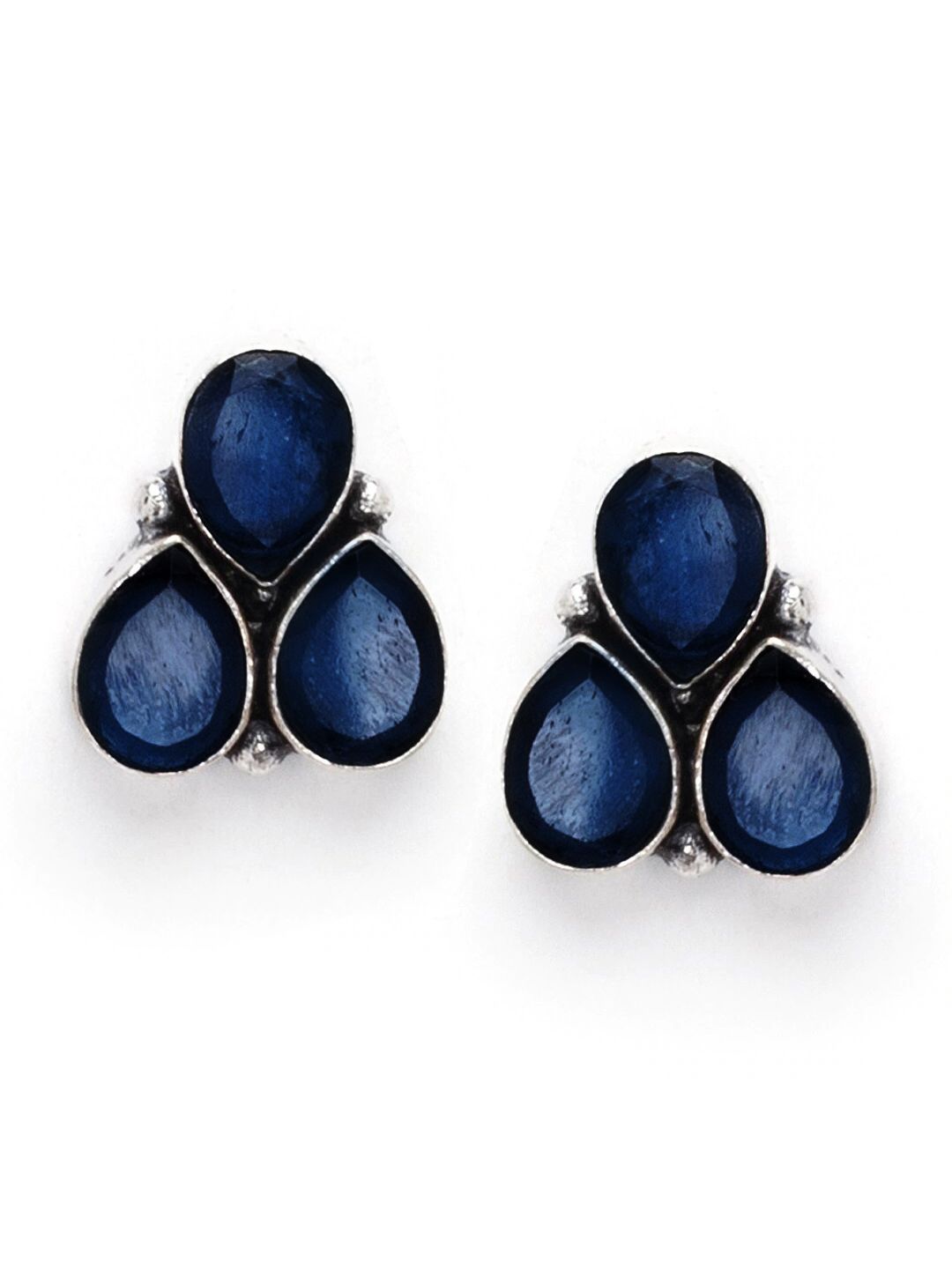 RUBANS 925 Silver Blue Silver-Plated Handcrafted Contemporary Studs Price in India